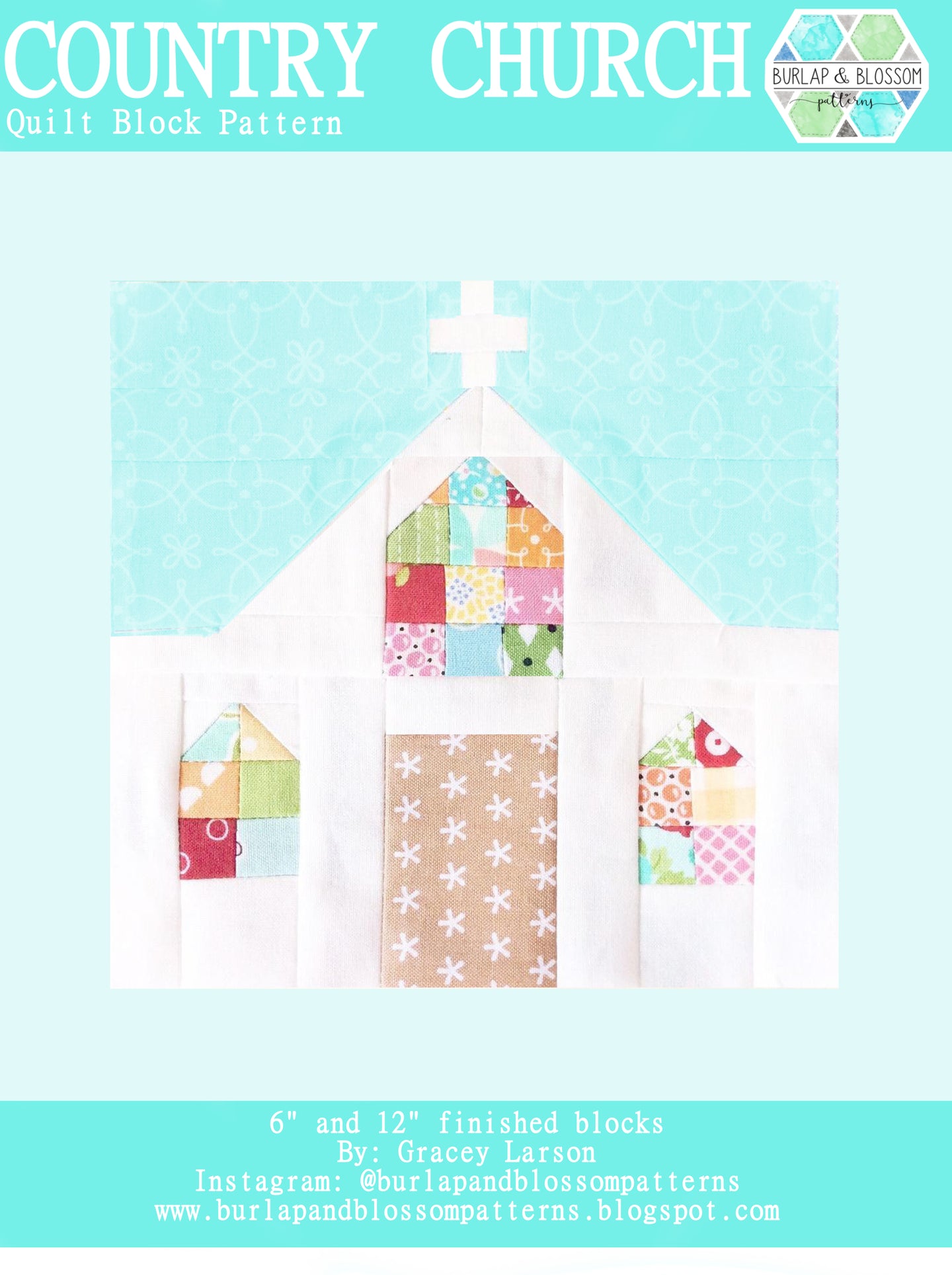 Pattern, Country Church Quilt Block by Burlap and Blossom (digital download)