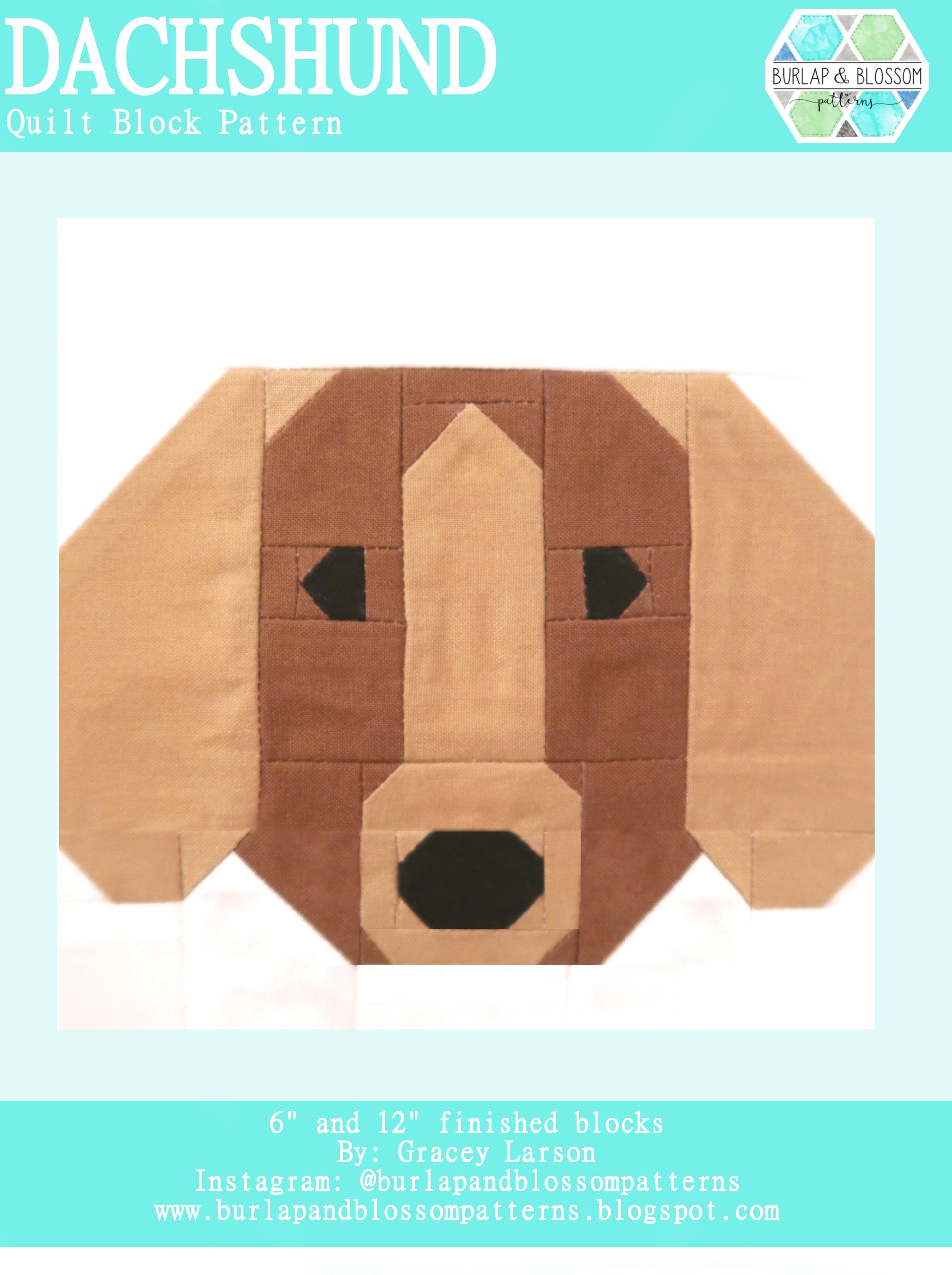 Pattern, Dachshund Dog Quilt Block by Burlap and Blossom