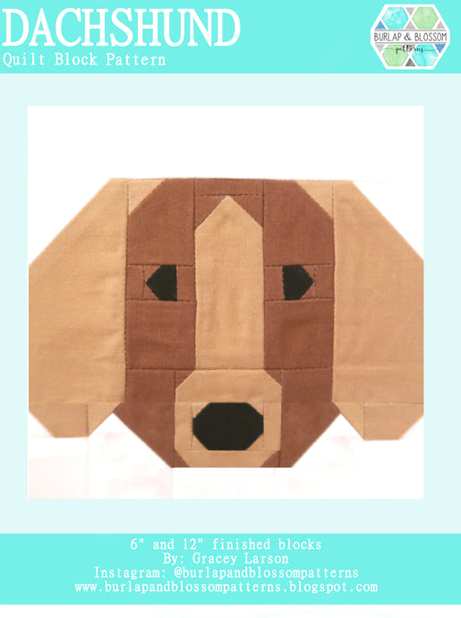 Pattern, Dachshund Dog Quilt Block by Burlap and Blossom (digital download)