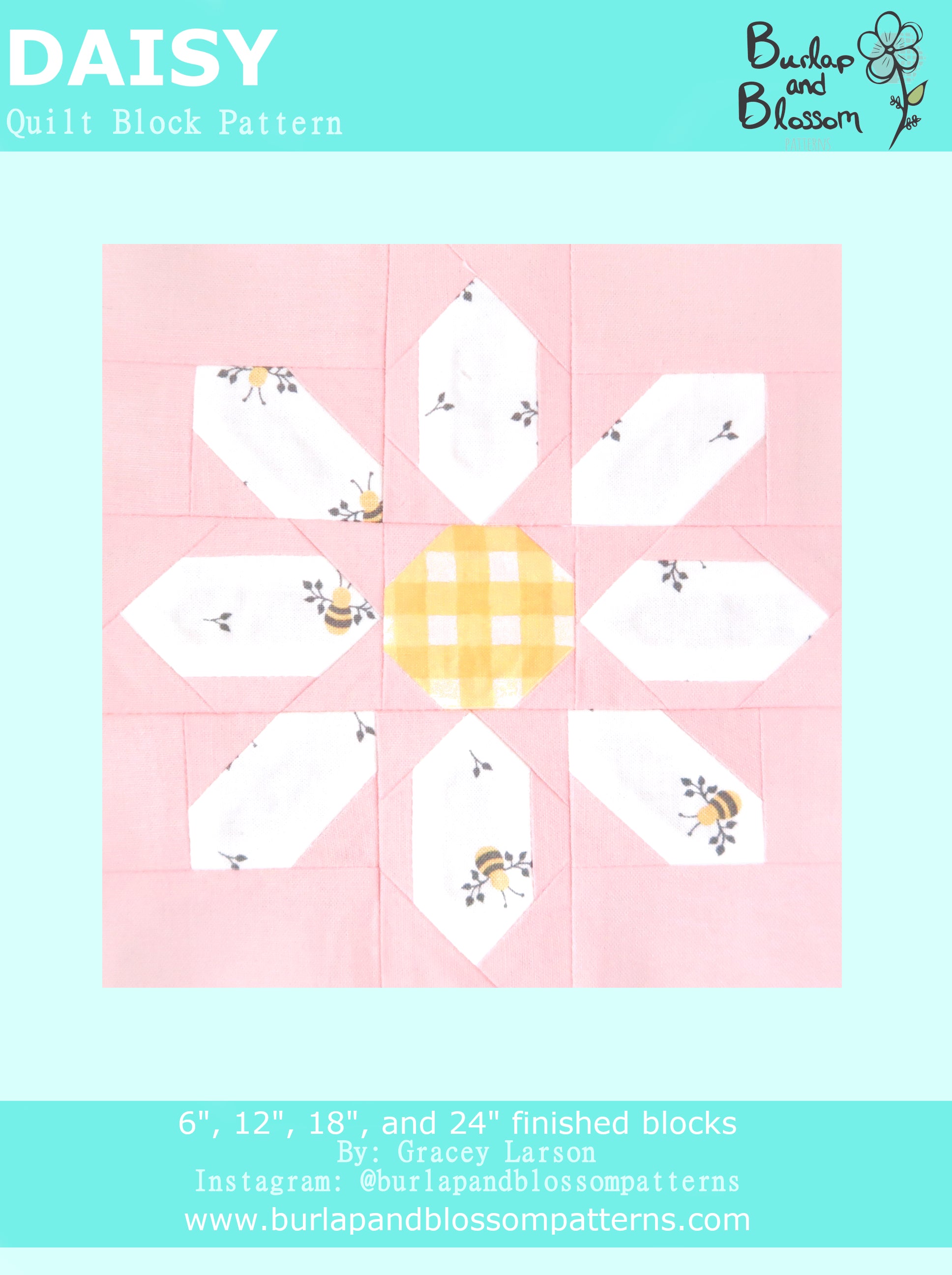 Pattern, Daisy Quilt Block by Burlap and Blossom (download Pattern, Daisy Quilt Block by Burlap and Blossom (download