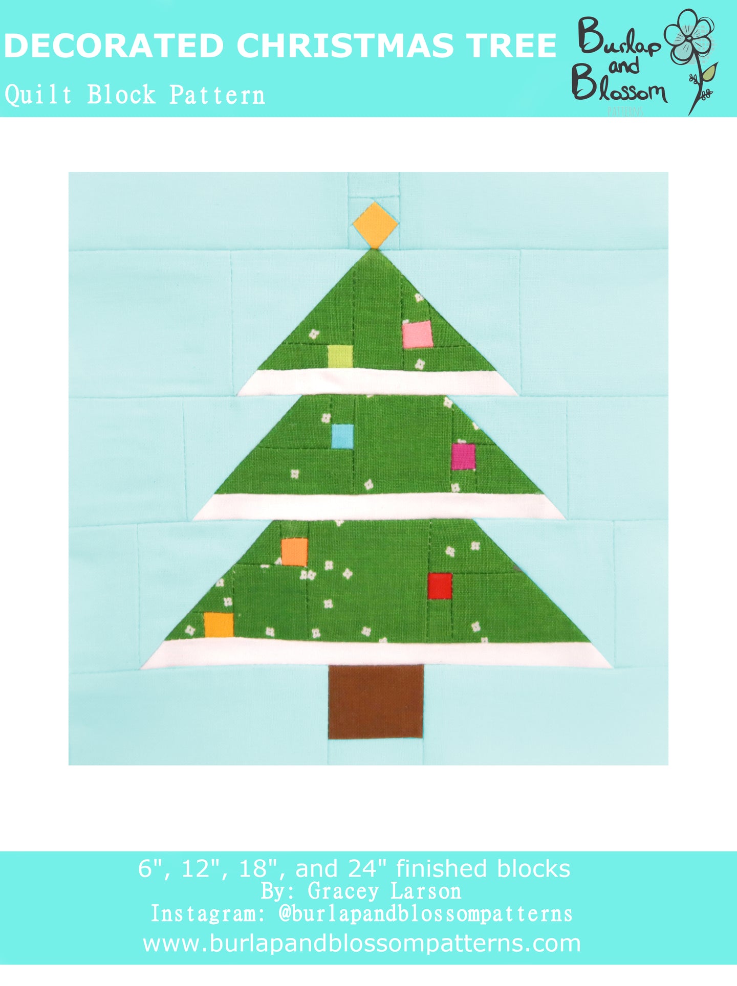 Pattern, Decorated Christmas Tree Quilt Block by Burlap and Blossom (digital download)