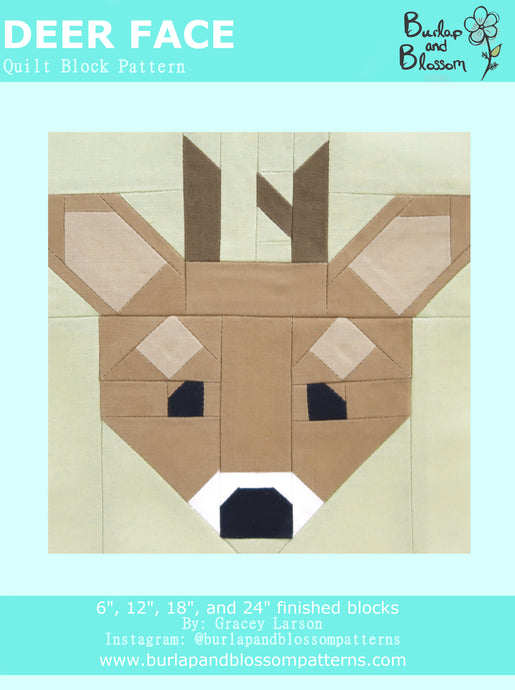 Pattern, Deer Face Quilt Block by Burlap and Blossom (digital download)