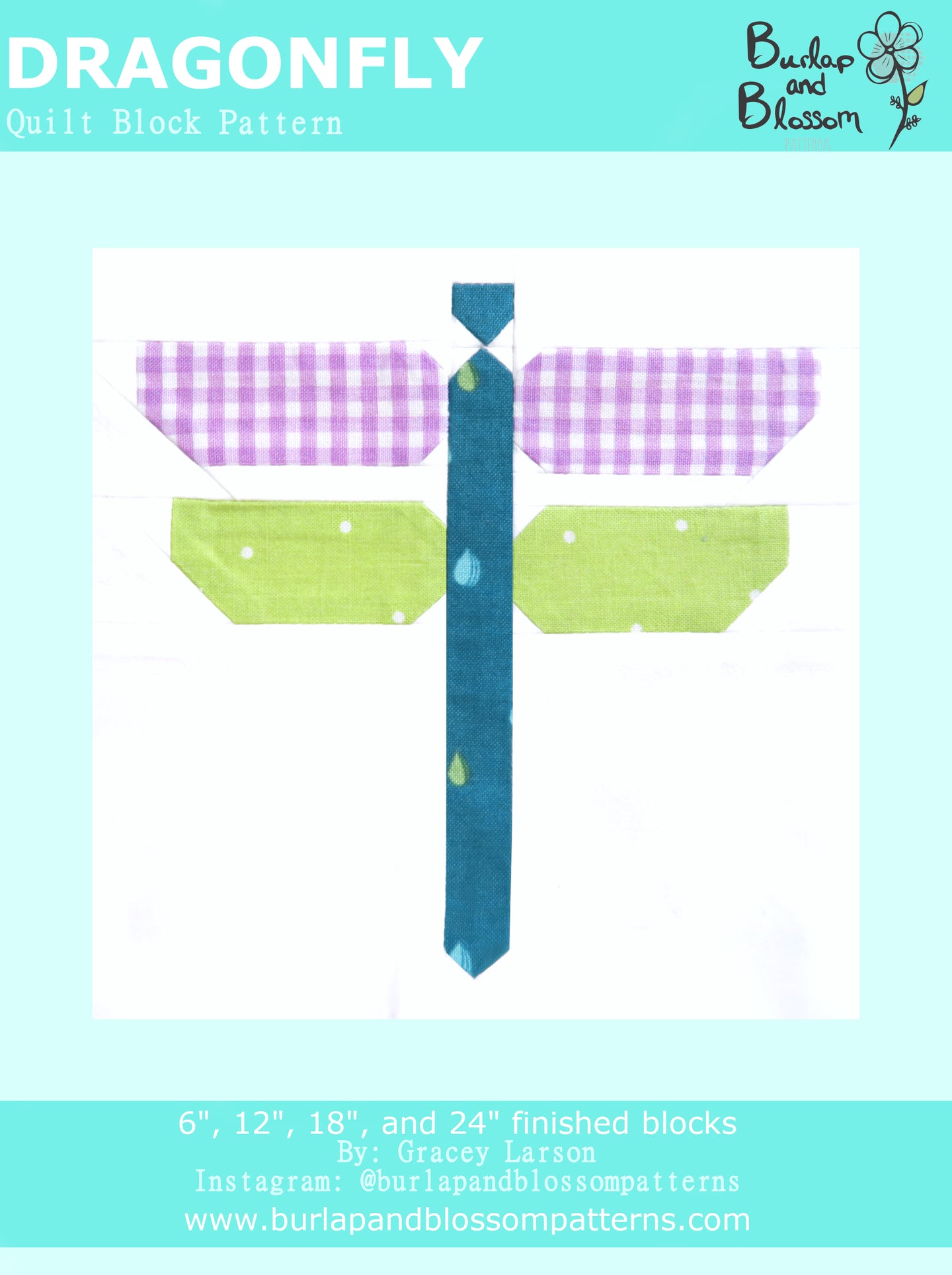 Pattern, Dragonfly Quilt Block by Burlap and Blossom (digital download)