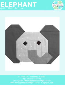 Pattern, Elephant Quilt Block by Burlap and Blossom (digital download)