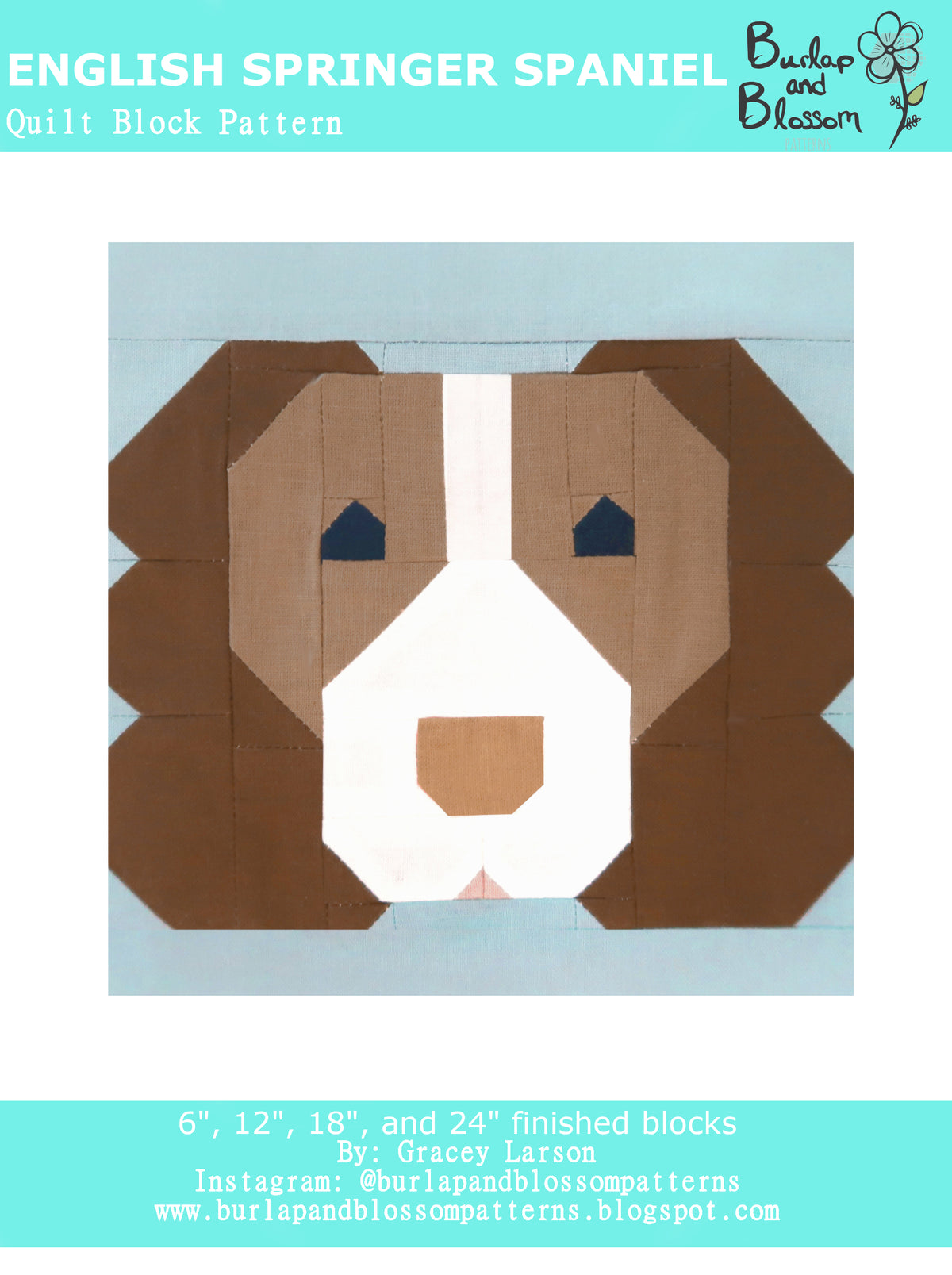 Pattern, English Springer Spaniel Quilt Block by Burlap and Blossom (d ...