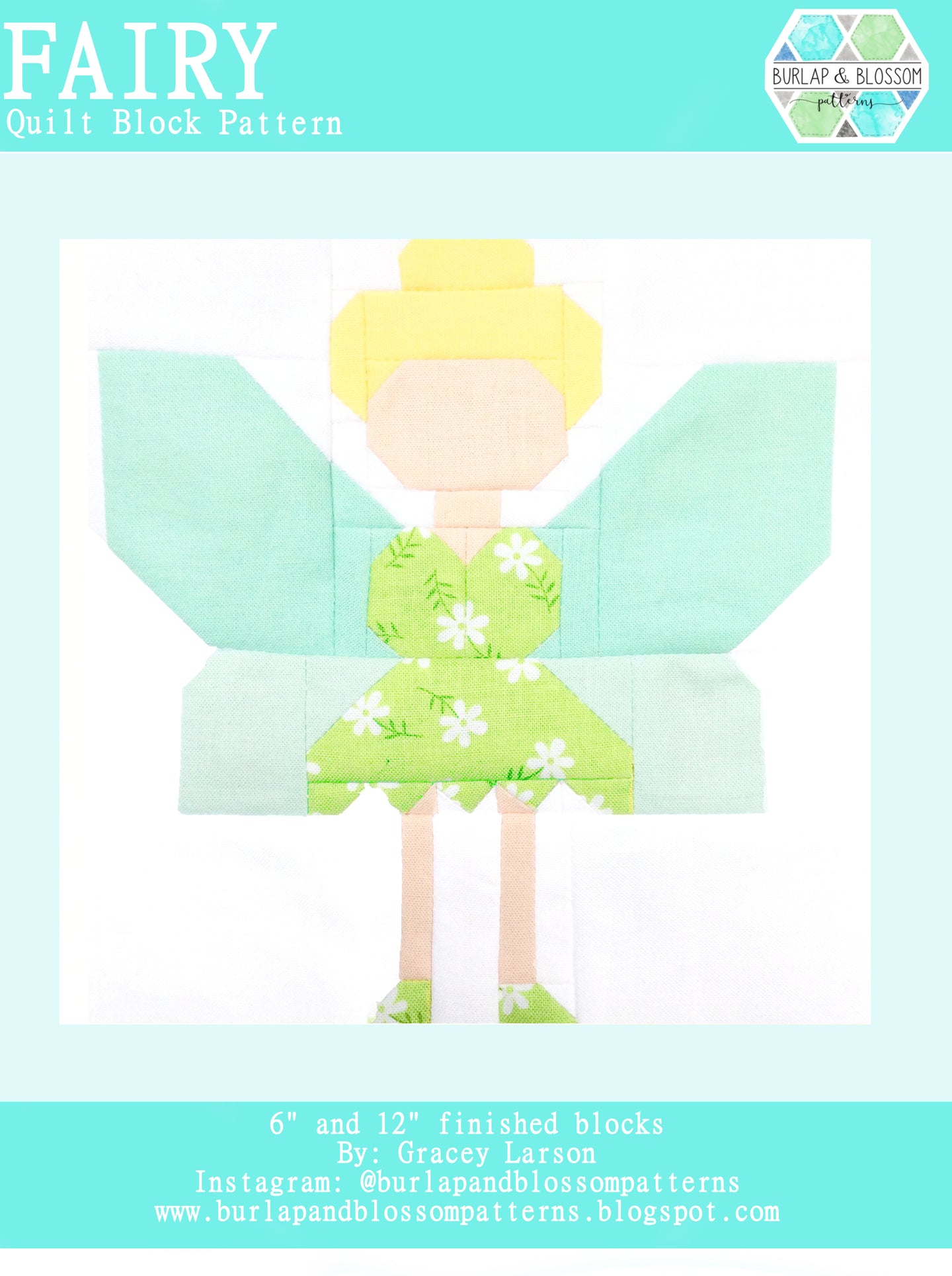 Pattern, Fairy Quilt Block by Burlap and Blossom (digital download)