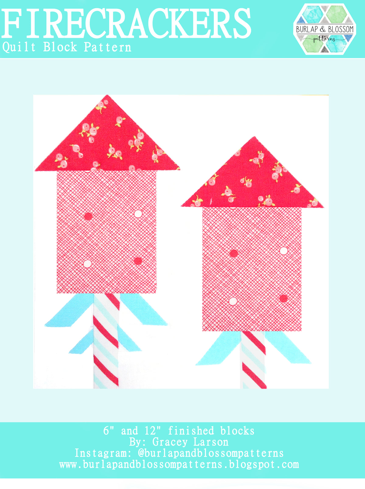 Pattern, Firecrackers Quilt Block by Burlap and Blossom (digital downl ...