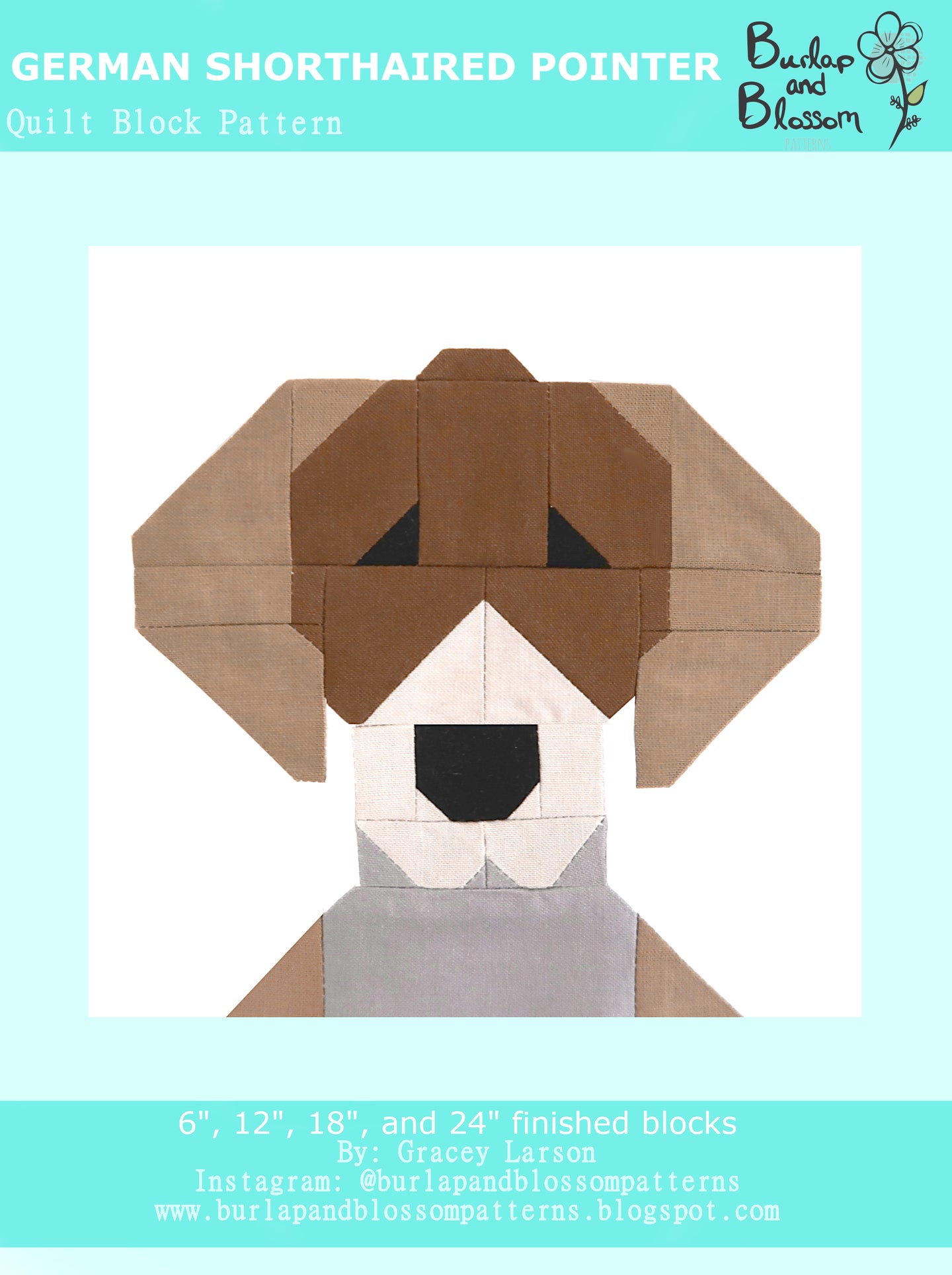 Pattern, German Shorthaired Pointer Quilt Block by Burlap and Blossom (digital download)