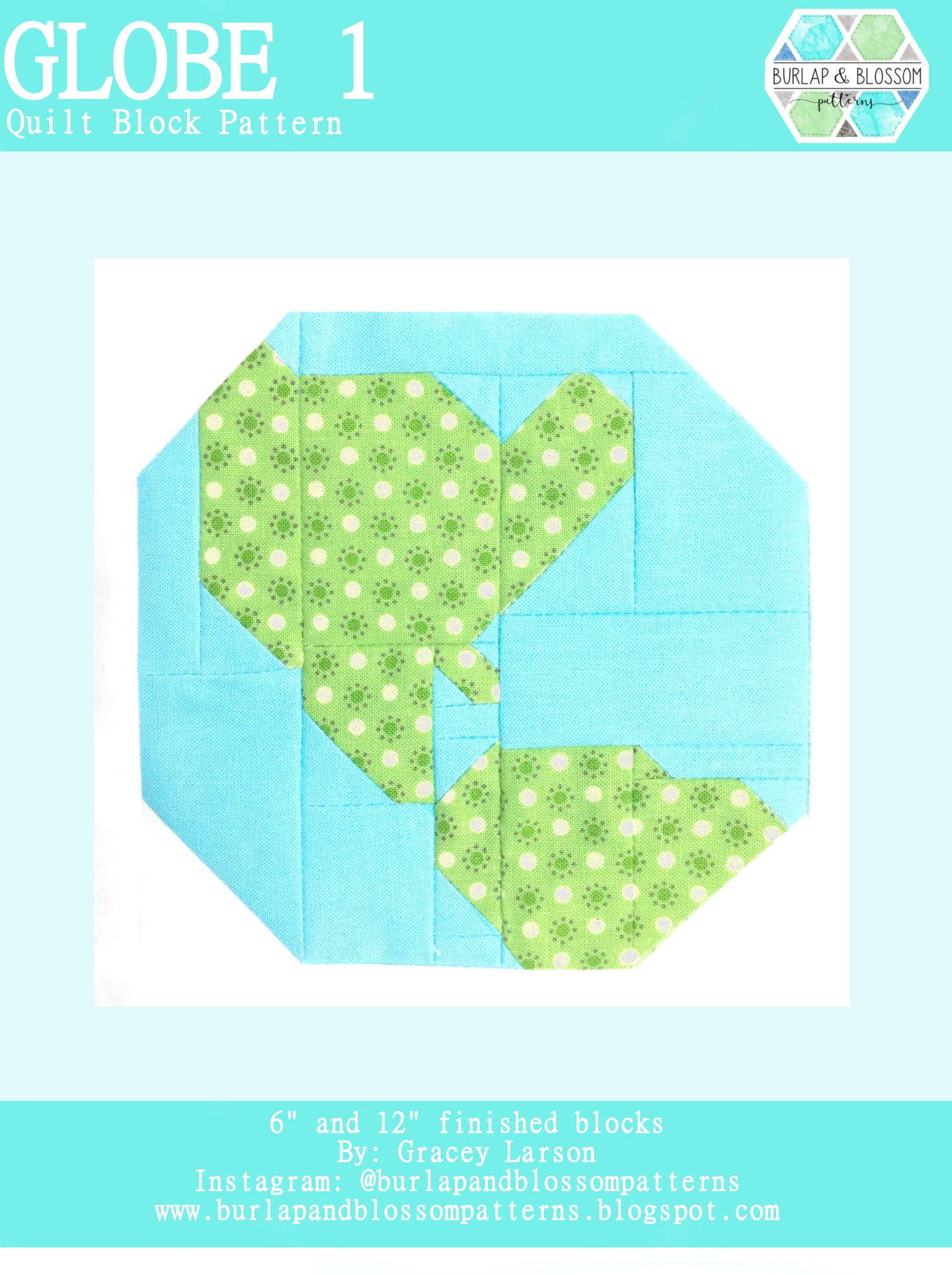 Pattern, Globe 1 Quilt Block by Burlap and Blossom (digital download)