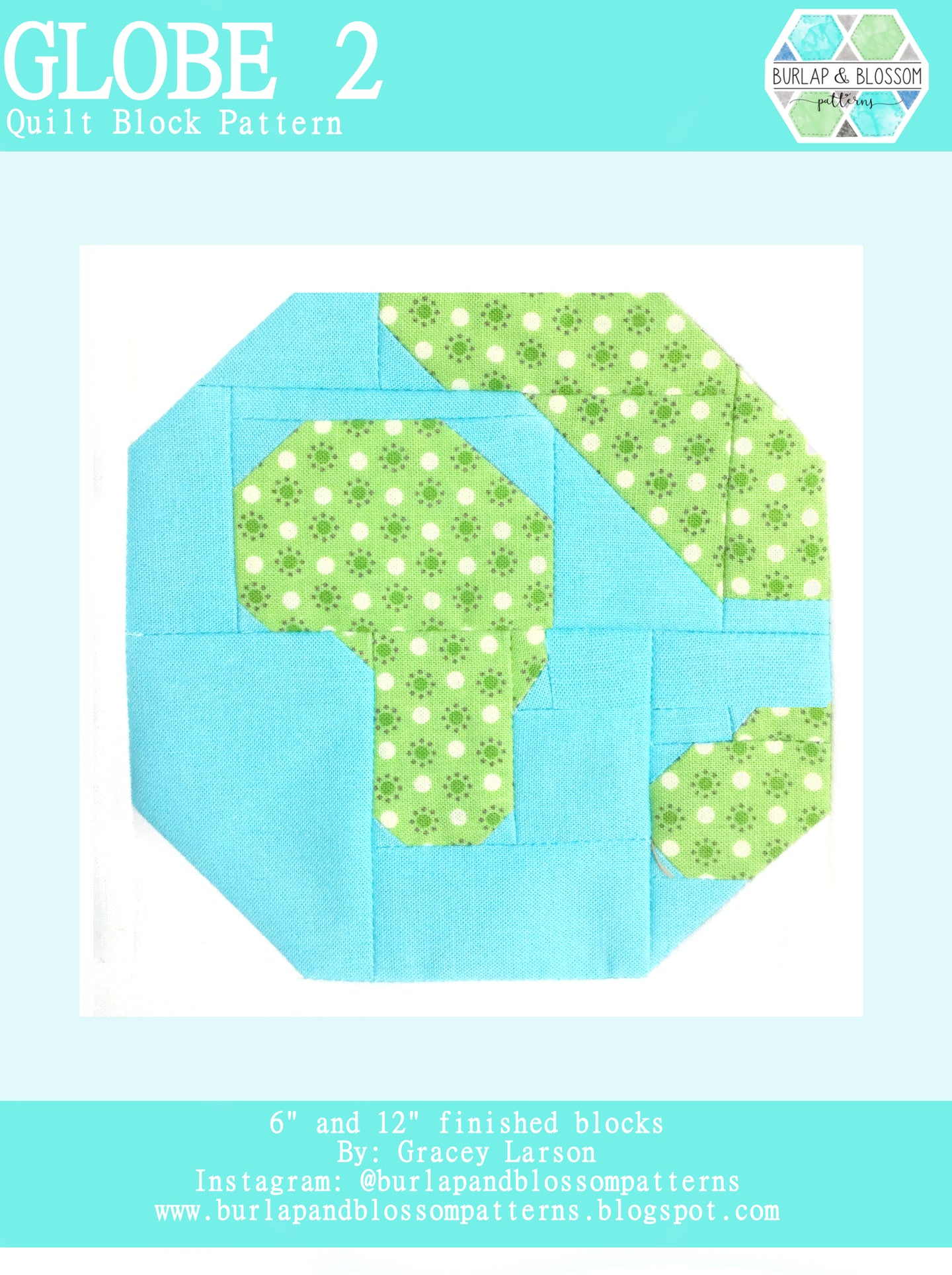 Pattern, Globe 2 Quilt Block by Burlap and Blossom (digital download)