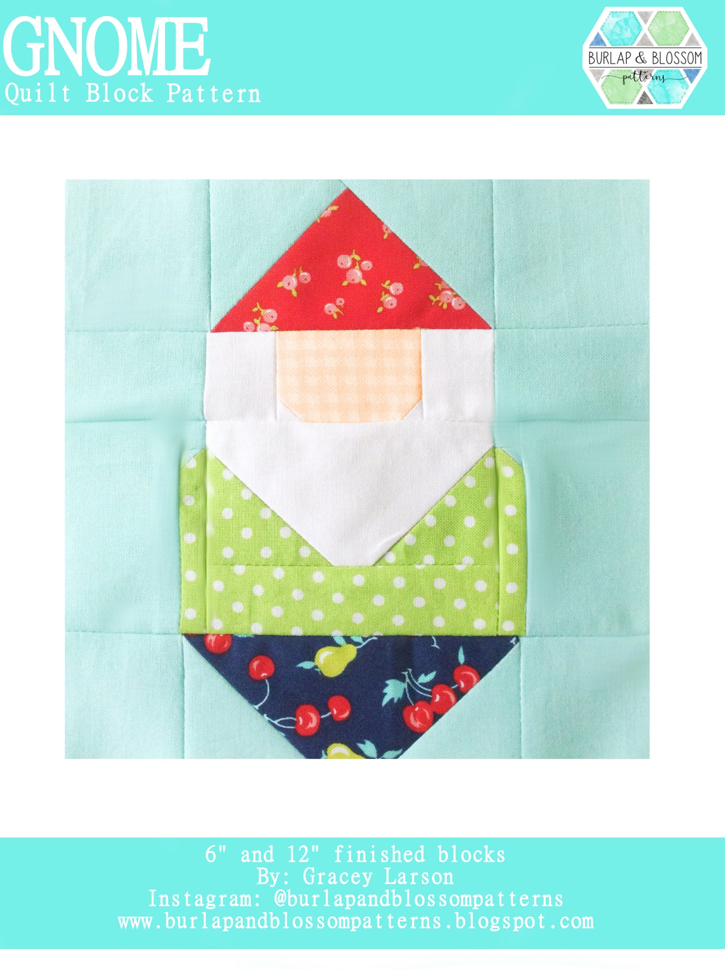 Pattern, Gnome Quilt Block by Burlap and Blossom (digital download)