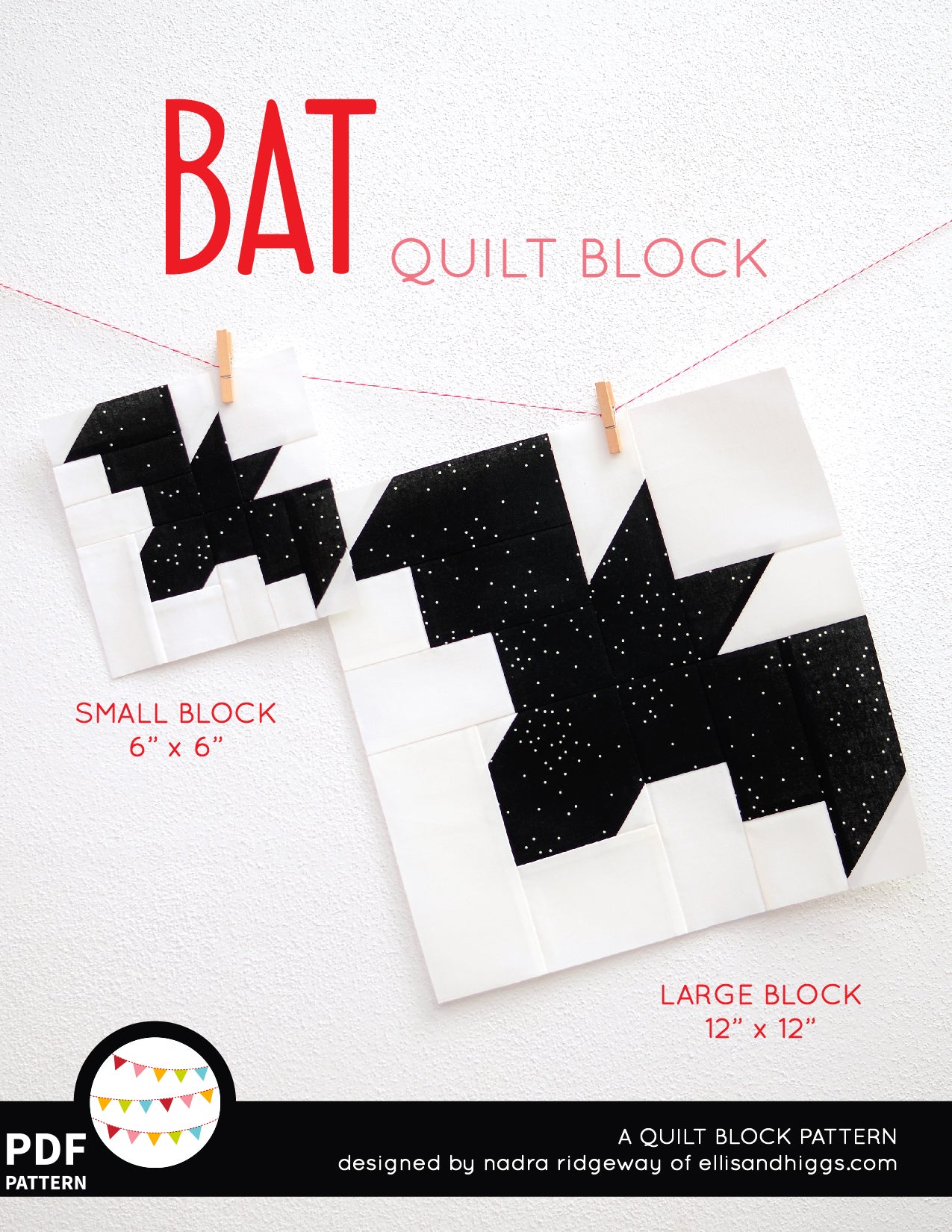 Pattern, Bat Quilt Block by Ellis & Higgs (digital download)