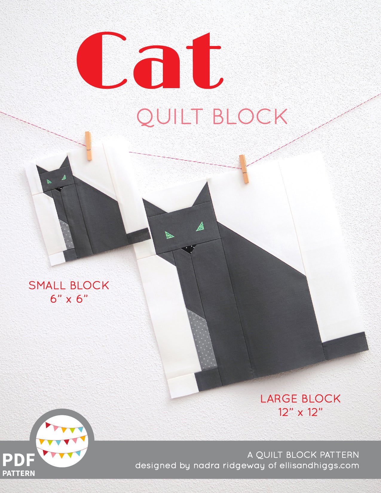 Pattern, Cat Quilt Block by Ellis & Higgs (digital download