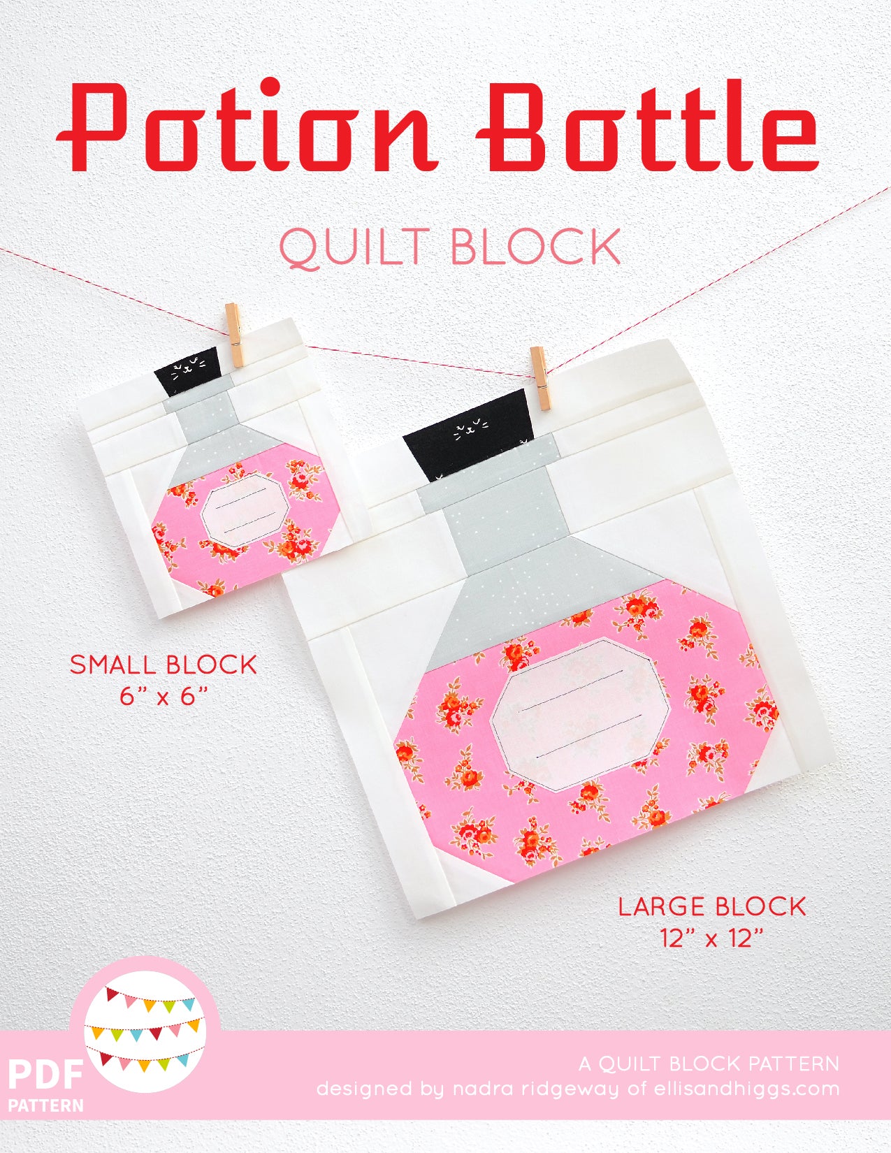 Pattern, Potion Bottle / Science Beaker Quilt Block by Ellis & Higgs (digital download)