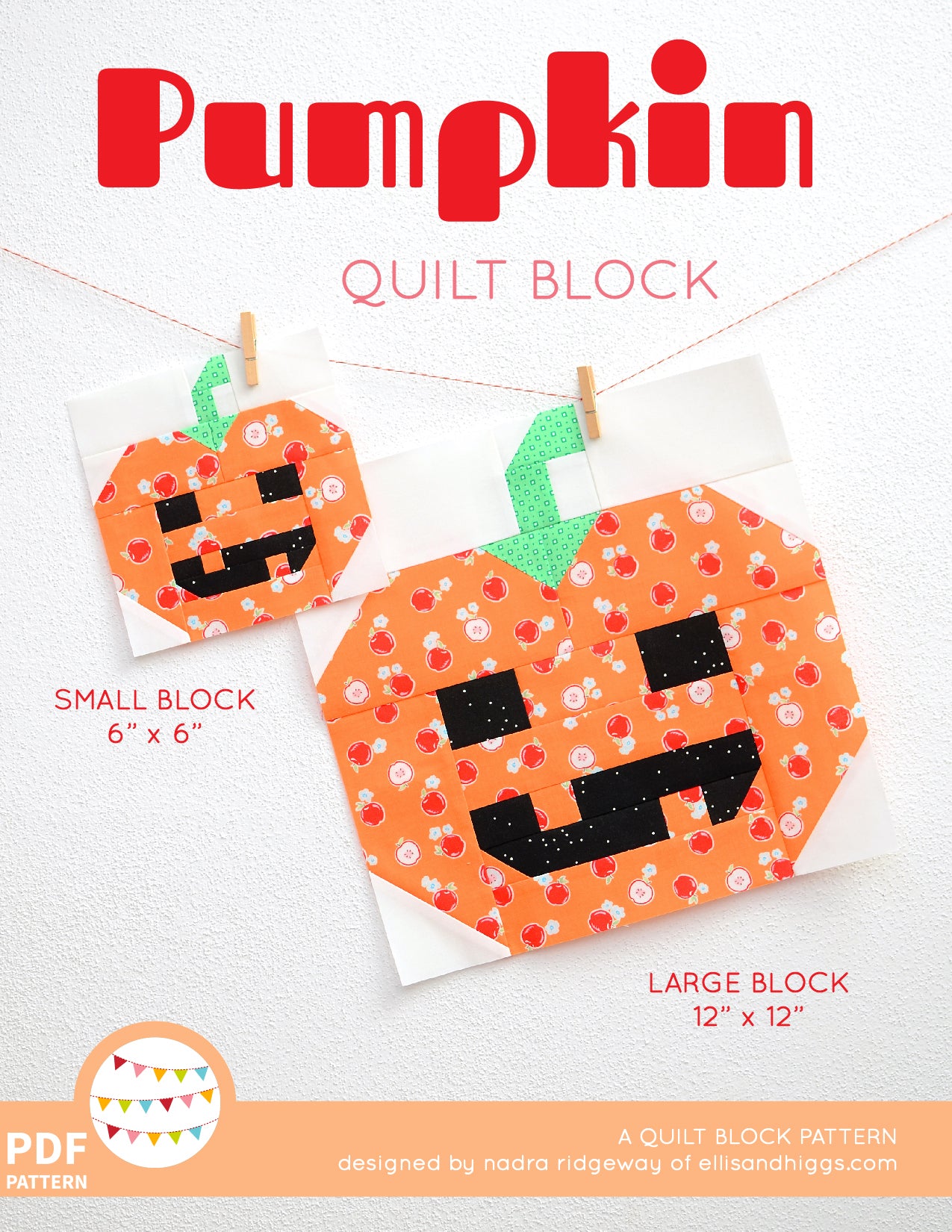 Pattern, Pumpkin Quilt Block by Ellis & Higgs (digital download)