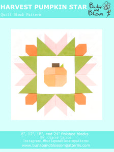 Pattern, Harvest Pumpkin Star Quilt Block by Burlap and Blossom (digital download)