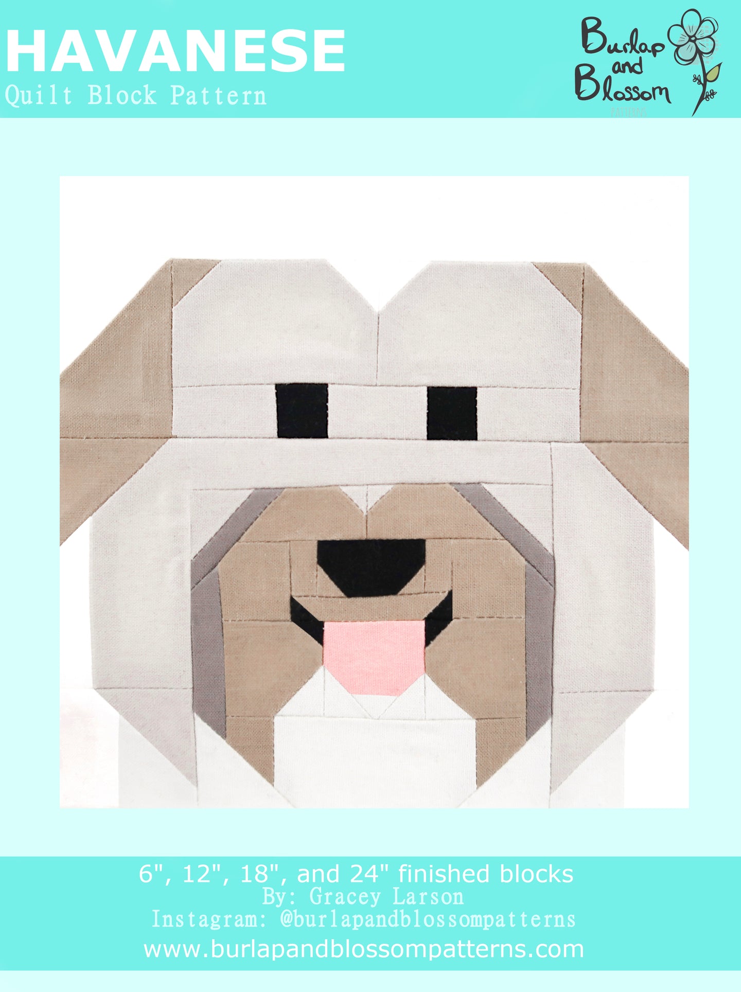 Pattern, Havanese Quilt Block by Burlap and Blossom (digital download)