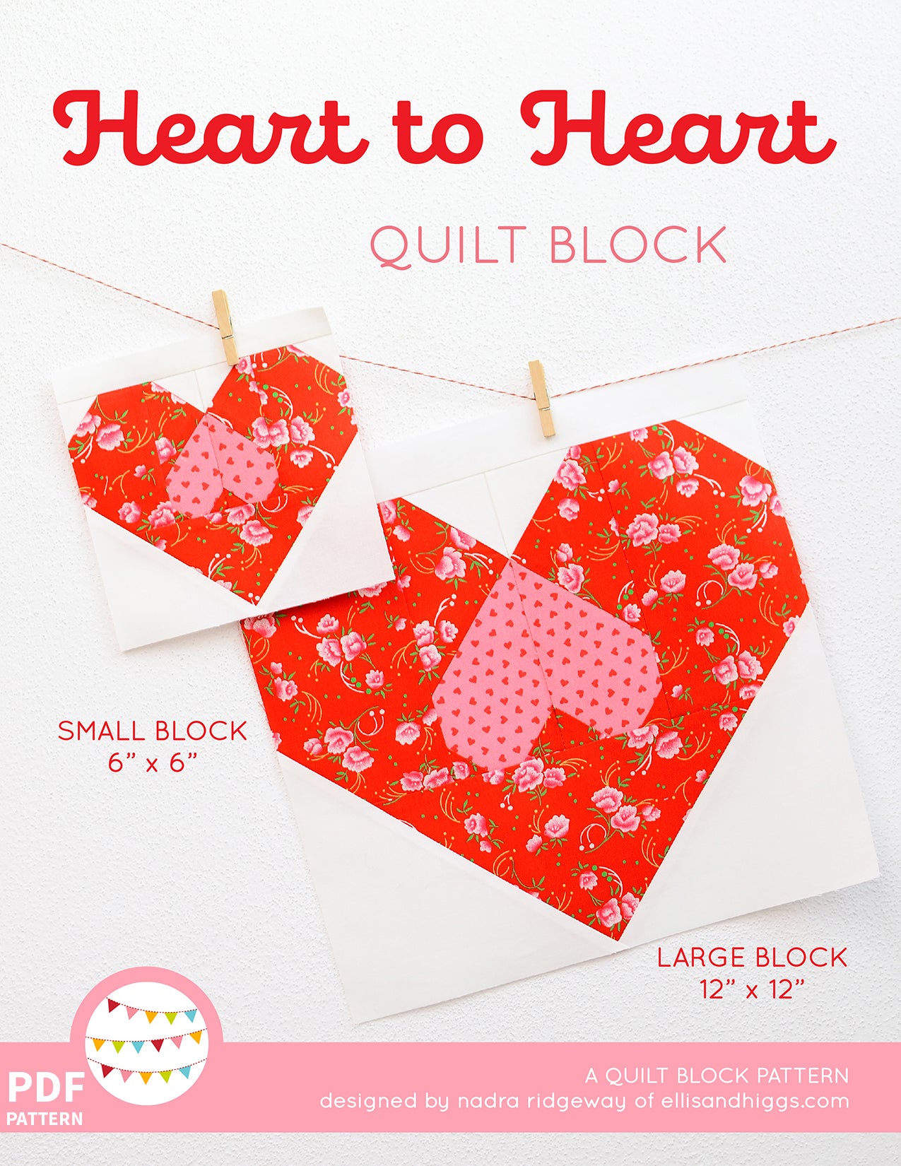 Pattern, Heart to Heart Quilt Block by Ellis & Higgs (digital download)