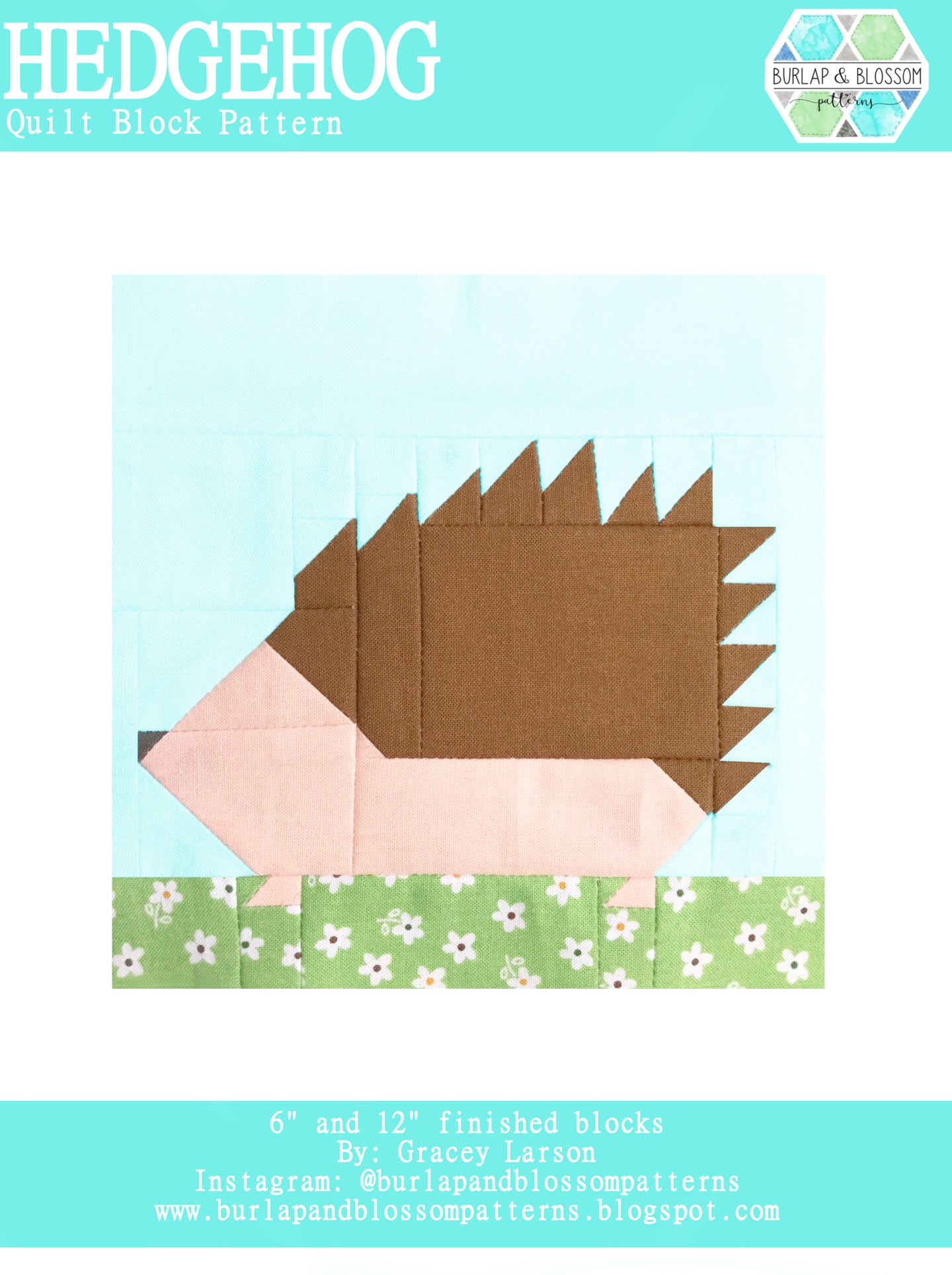 Pattern, Hedgehog Quilt Block by Burlap and Blossom (digital download)