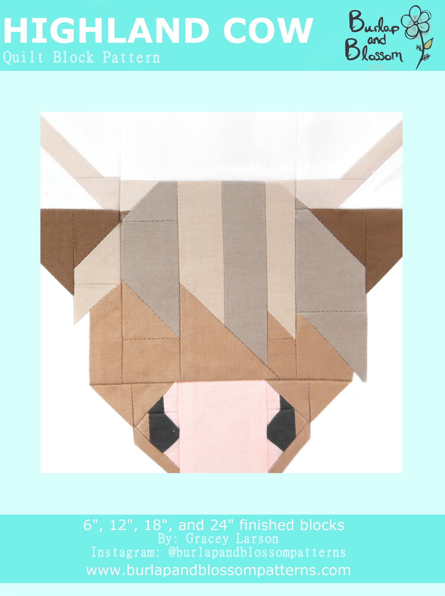 Highland Cow Quilt Block Pattern