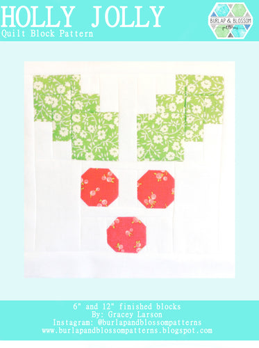 Pattern, Holly Jolly Quilt Block by Burlap and Blossom (digital download)