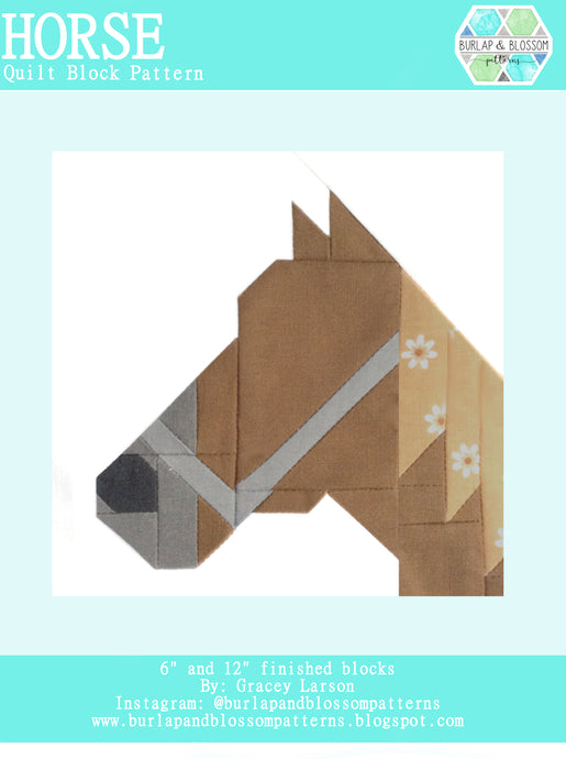 Pattern, Horse Quilt Block by Burlap and Blossom (digital download)