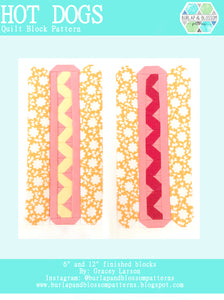 Pattern, Hot Dogs Quilt Block by Burlap and Blossom (digital download)