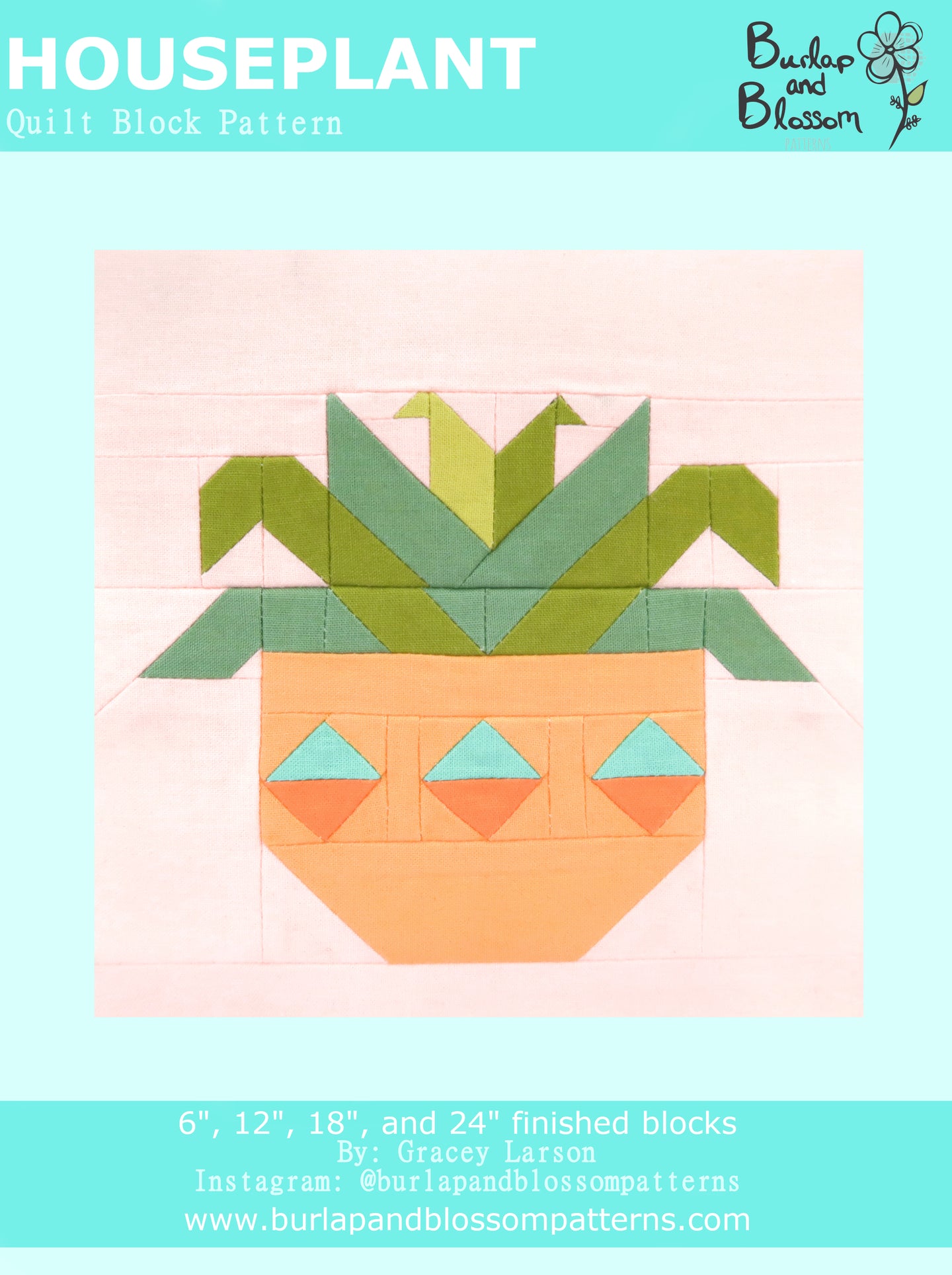Pattern, Houseplant Quilt Block by Burlap and Blossom (digital download)
