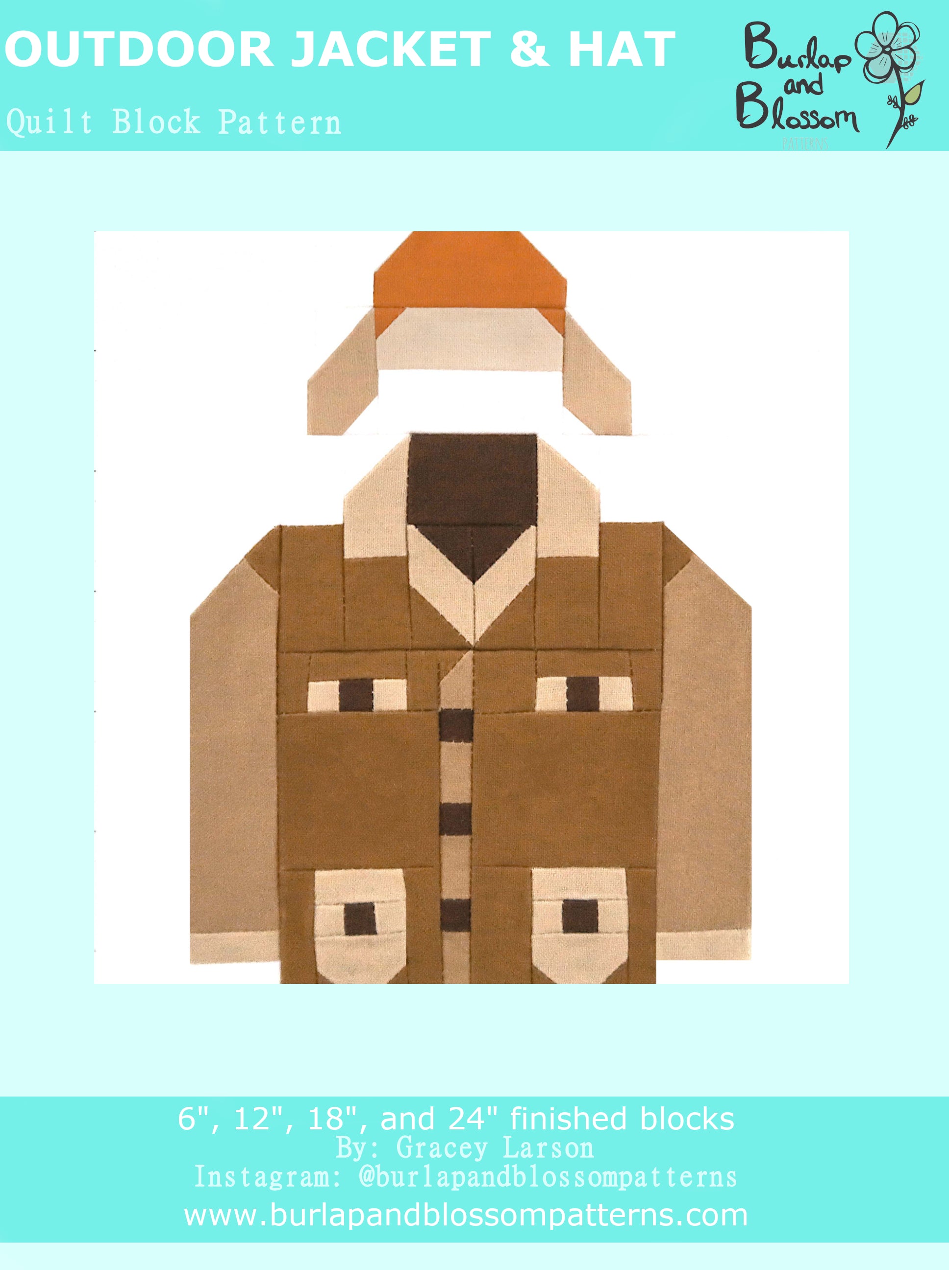 Pattern, Hunting Jacket and Hat Quilt Block by Burlap and Blossom (digital download)