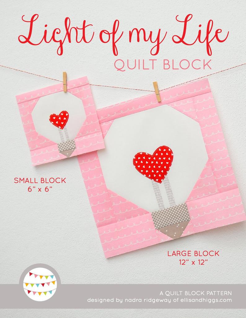 Pattern, Light of My Life Valentine Quilt Block by Ellis & Higgs (digital download)