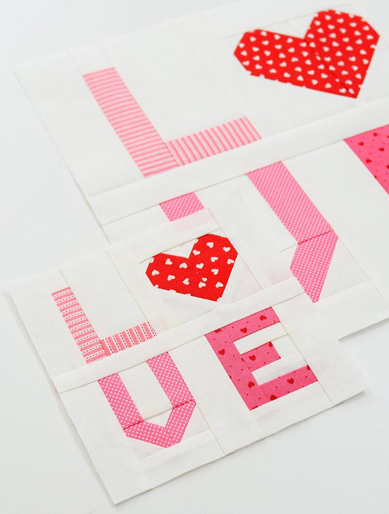 Pattern, LOVE Valentine Quilt Block by Ellis & Higgs (digital download)