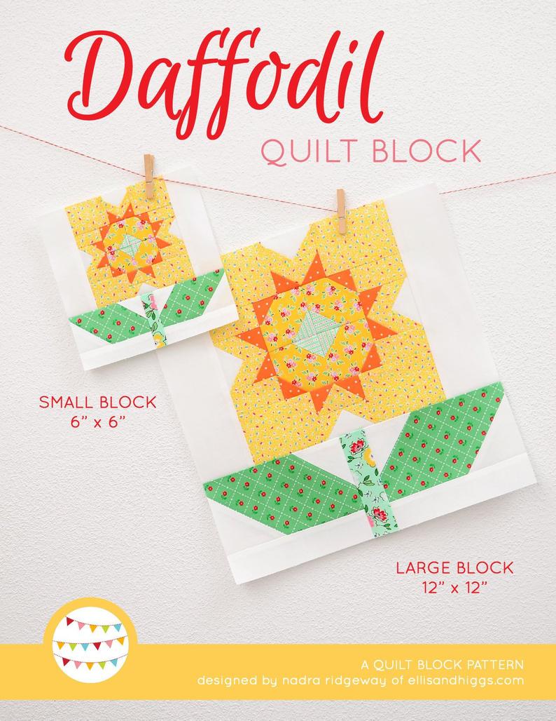 Pattern, Daffodil Flower Quilt Block by Ellis & Higgs (digital download)