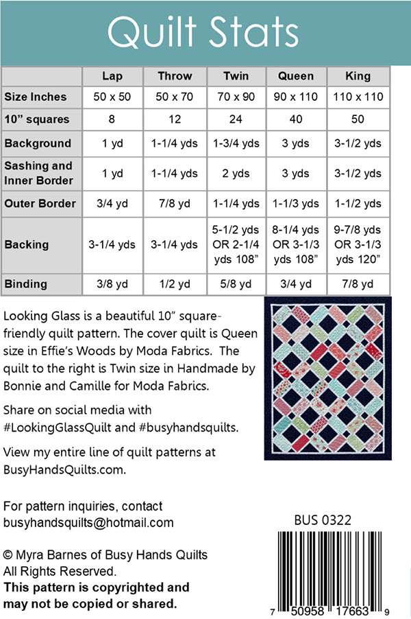 PATTERN  - LOOKING GLASS by Myrna Barnes Busy Hands Quilts