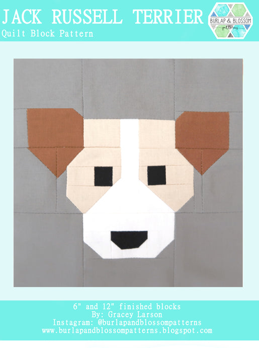 Pattern, Jack Russell Terrier Dog Quilt Block by Burlap and Blossom (digital download)