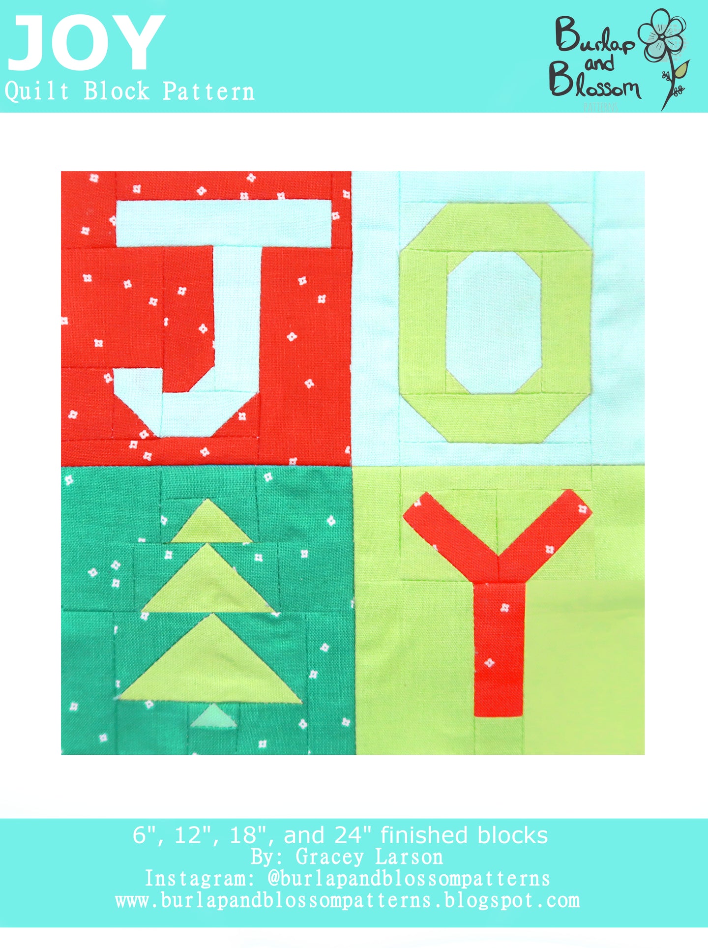 Pattern, Joy Quilt Block by Burlap and Blossom (digital download)