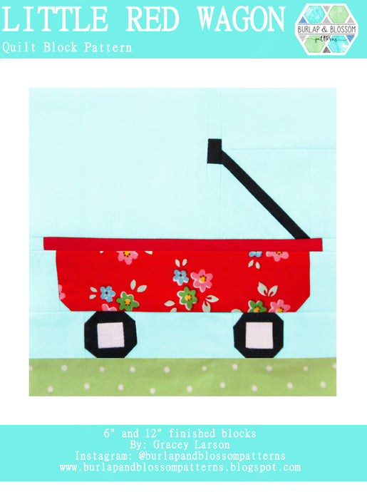 Pattern, Little Red Wagon Quilt Block by Burlap and Blossom (digital download)
