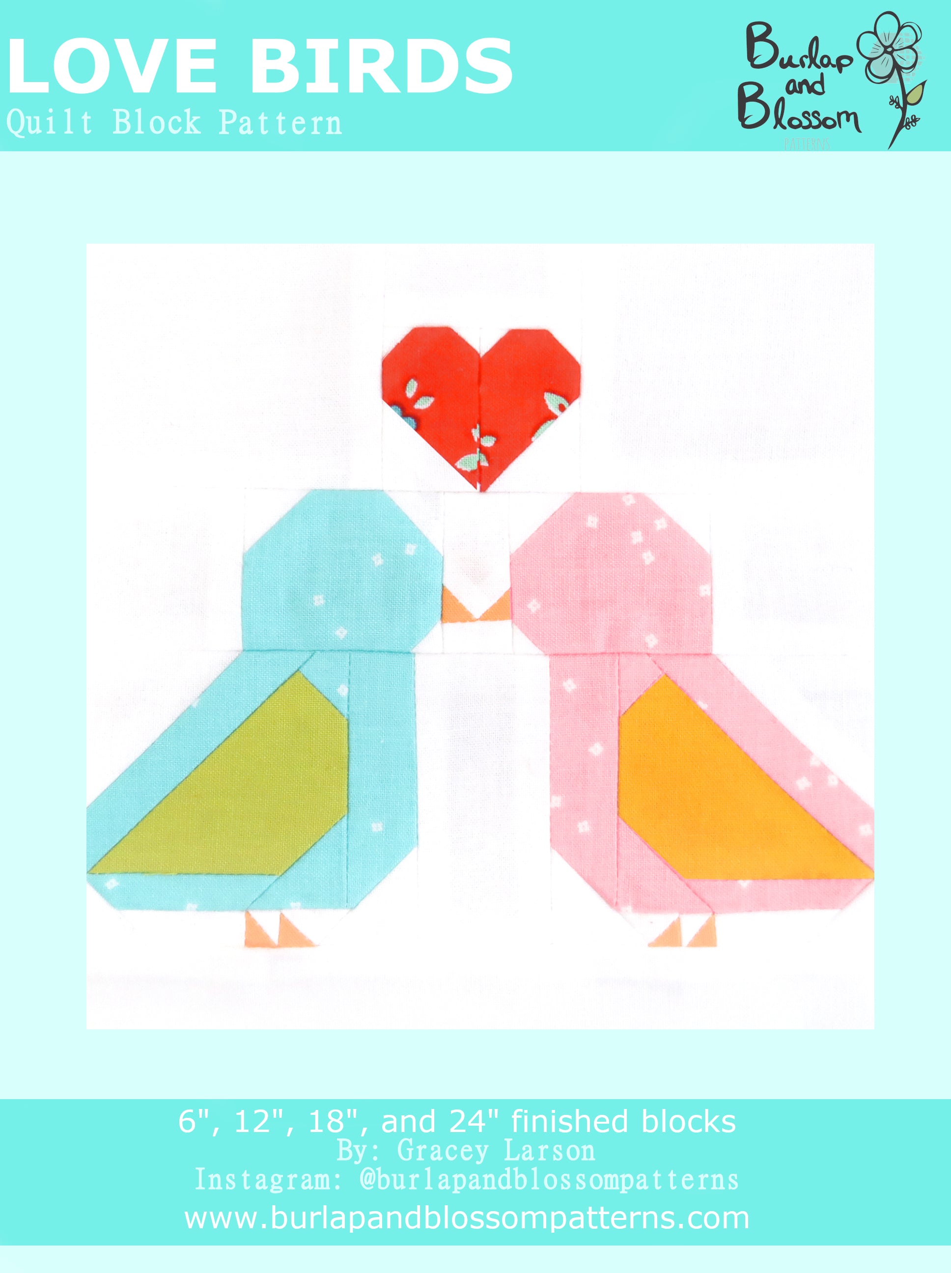 love birds digital download quilt block pattern