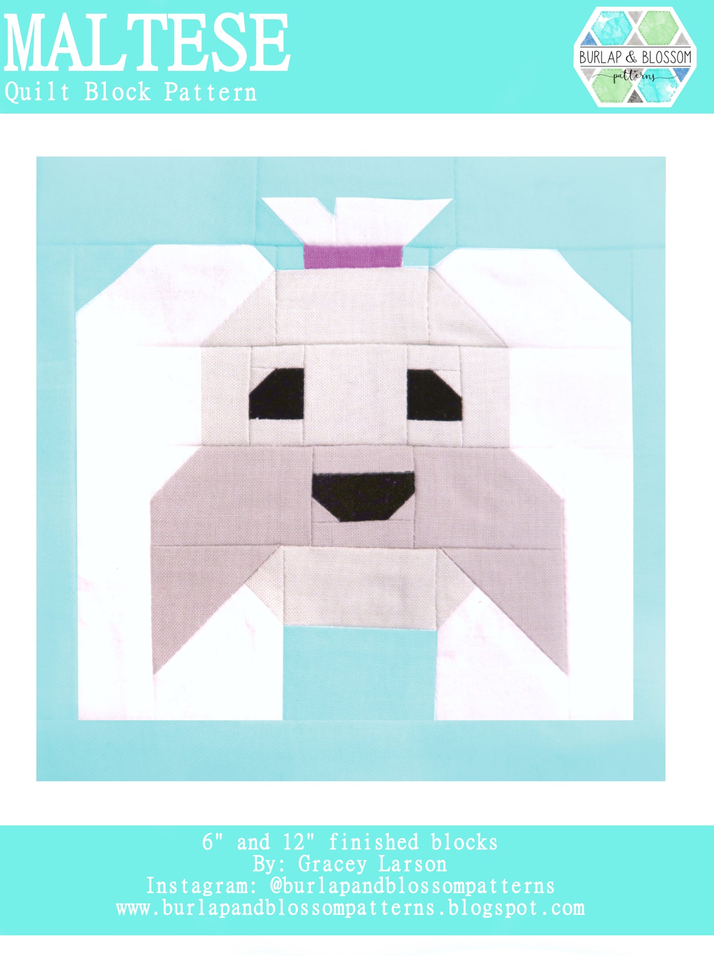 Pattern, Maltese Dog Quilt Block by Burlap and Blossom (digital download)