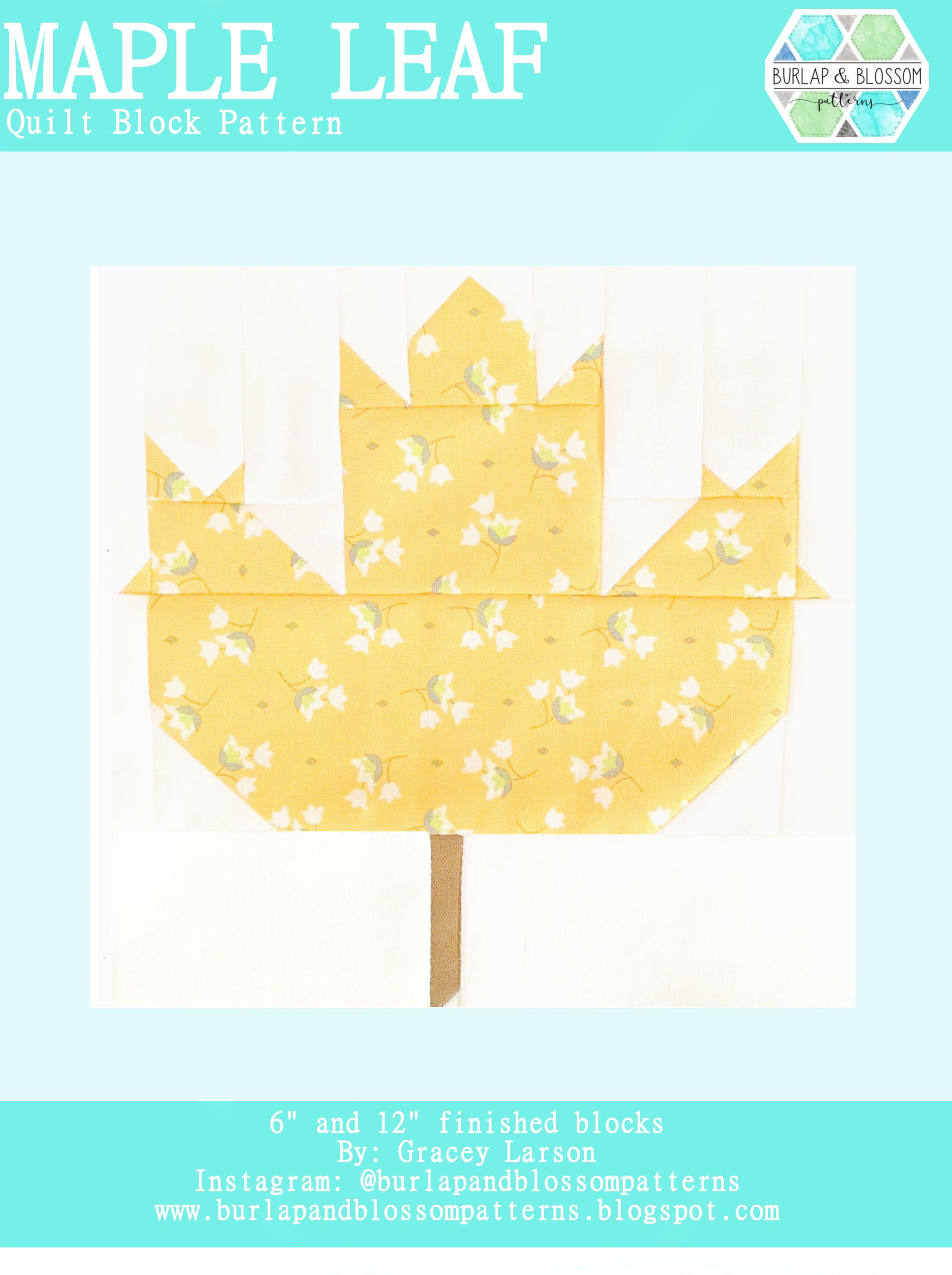 Pattern, Maple Leaf Quilt Block by Burlap and Blossom (digital download)