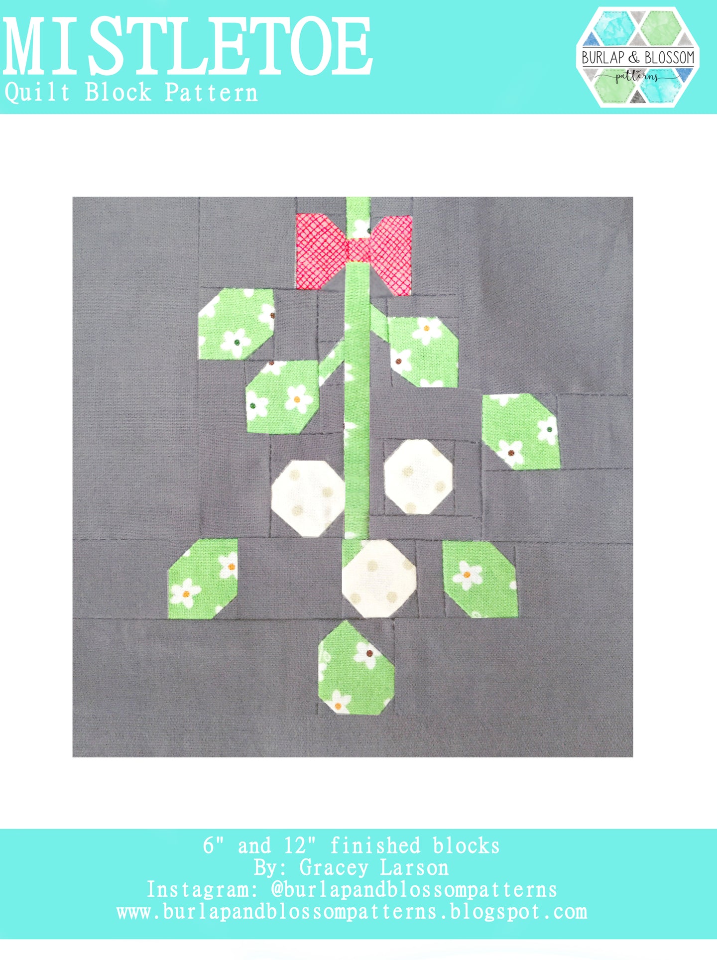 Pattern, Mistletoe Quilt Block by Burlap and Blossom (digital download)