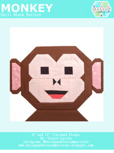 Pattern, Monkey Quilt Block by Burlap and Blossom (digital download)