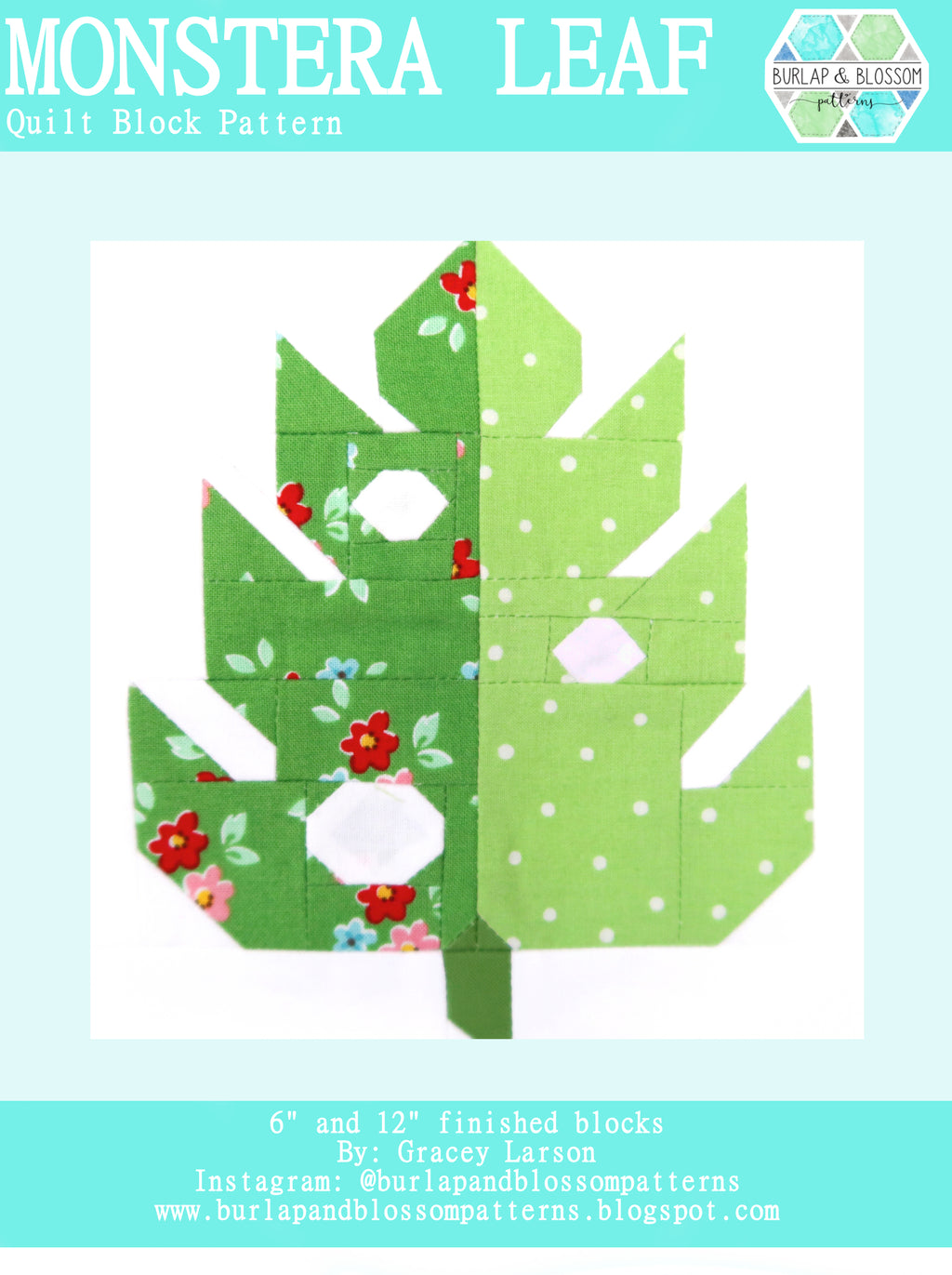 monstera quilt Pattern, Monstera Leaf Quilt Block by Burlap and Blossom (digital down – The Singer Featherweight Shop