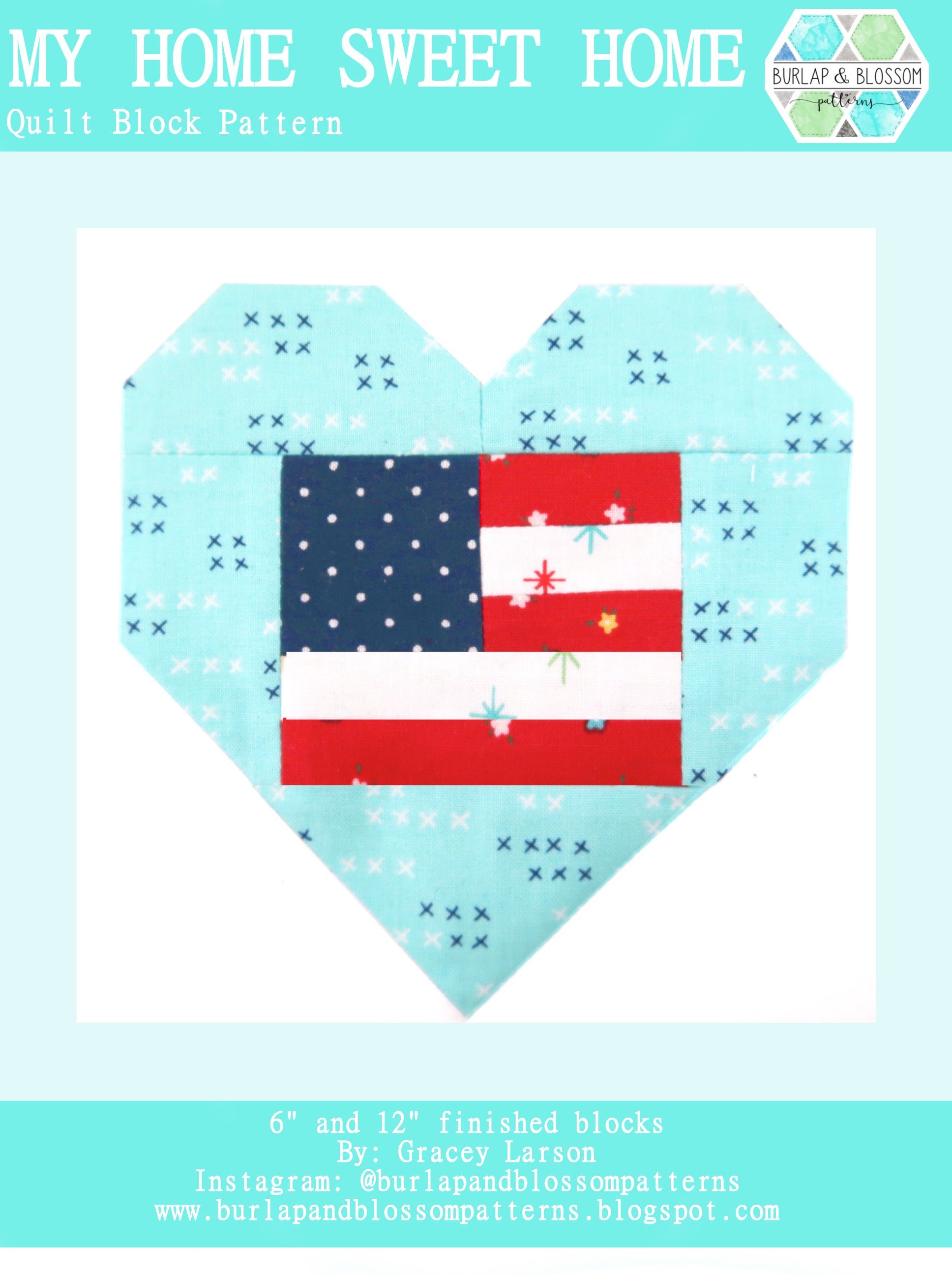 Pattern, My Home Sweet Home Quilt Block by Burlap and Blossom (digital download)
