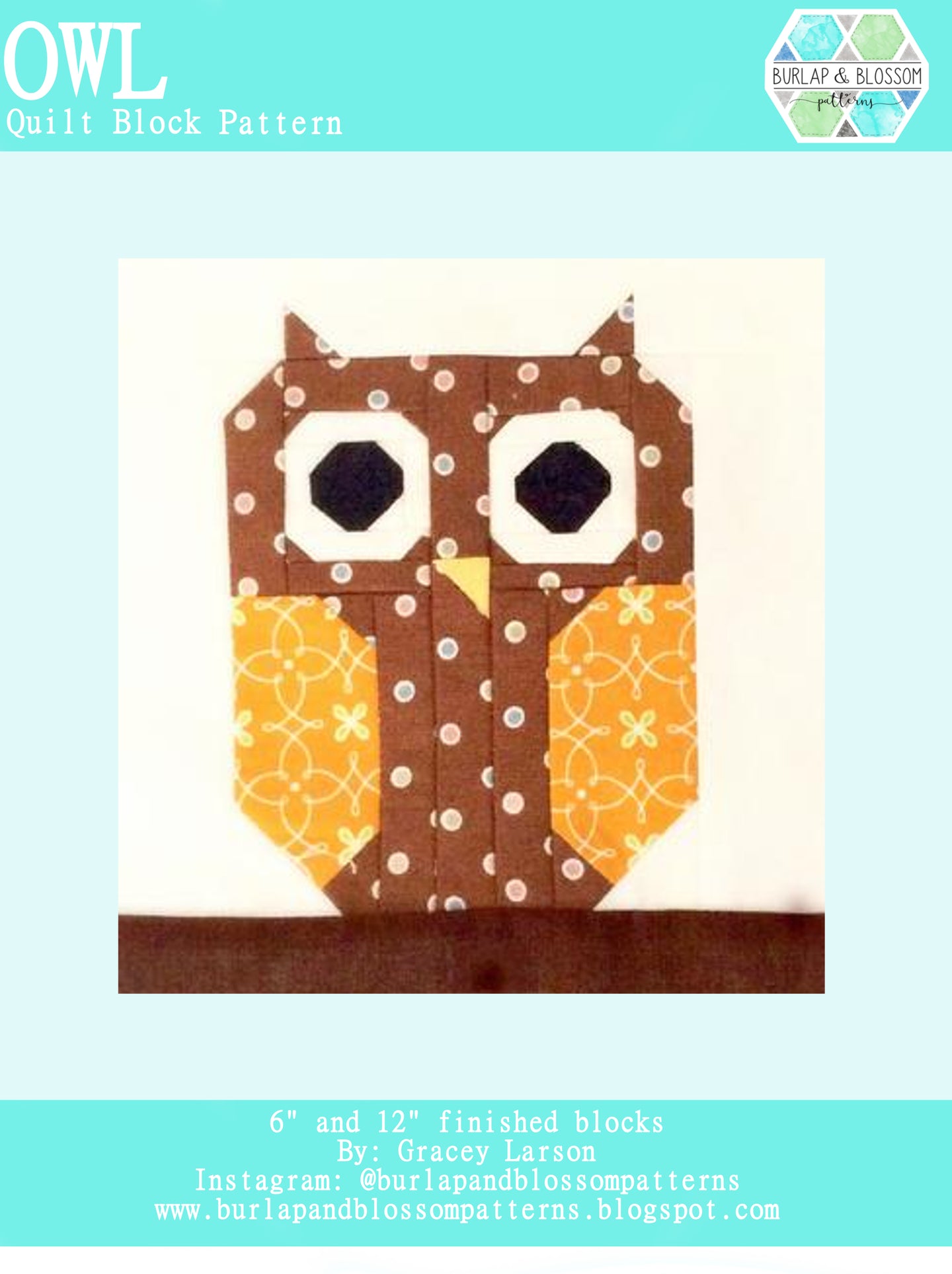 Pattern, Owl Quilt Block by Burlap and Blossom (digital download) – The ...