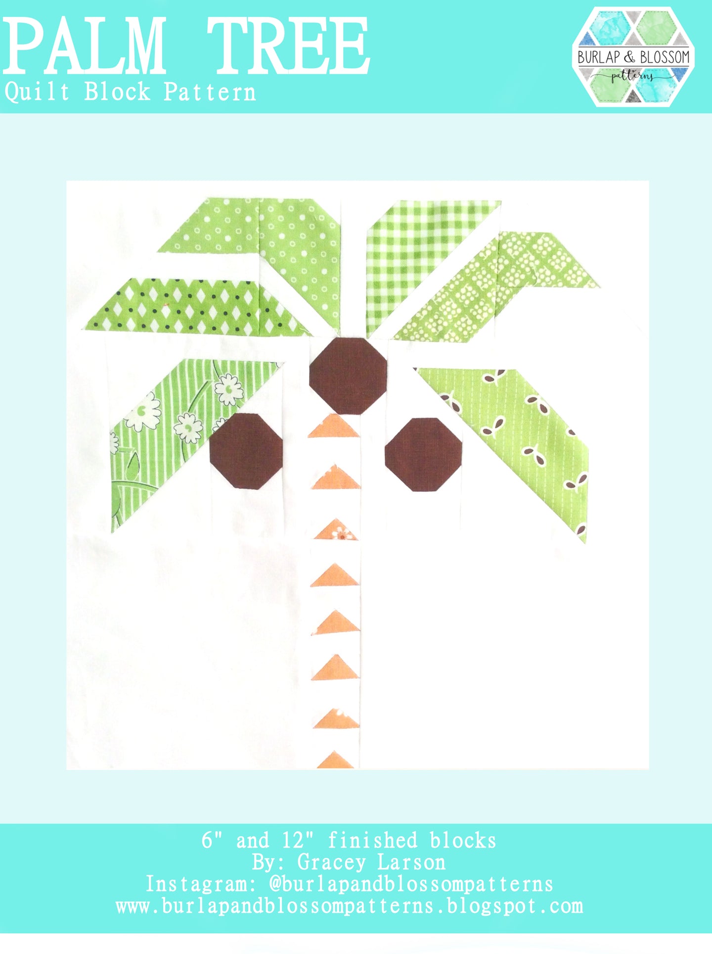 Pattern, Palm Tree Quilt Block by Burlap and Blossom (digital download)