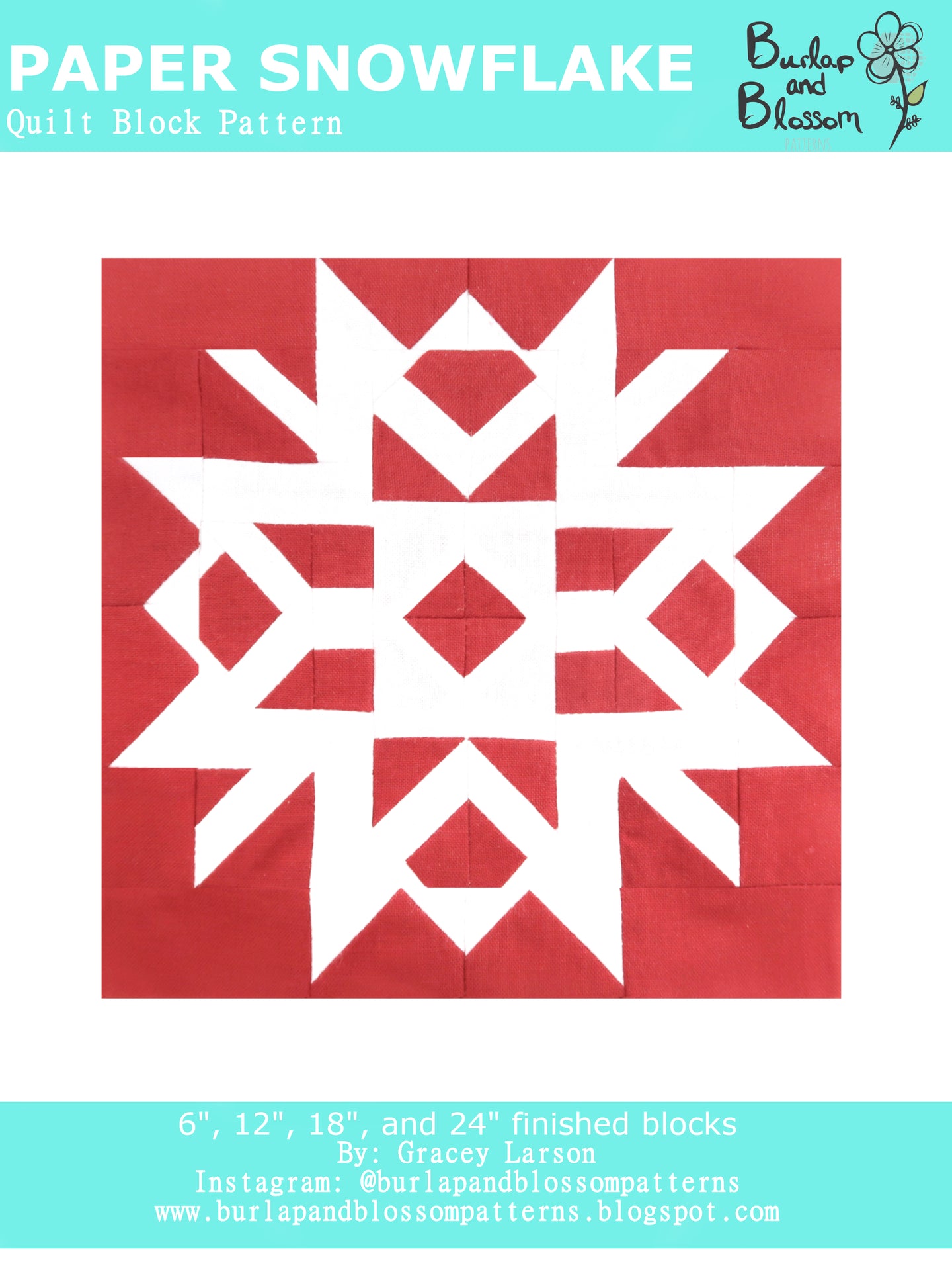 Pattern, Paper Snowflake Quilt Block by Burlap and Blossom (digital download)
