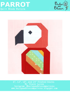 Pattern, Parrot Quilt Block by Burlap and Blossom (digital download)