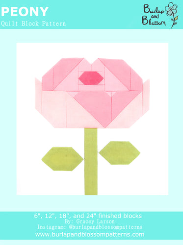 Pattern, Peony Flower Quilt Block by Burlap and Blossom (digital download)
