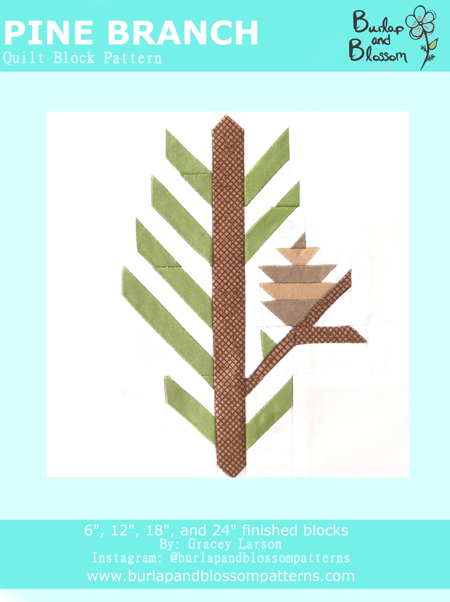 Pattern, Pine Branch Quilt Block by Burlap and Blossom (digital download)