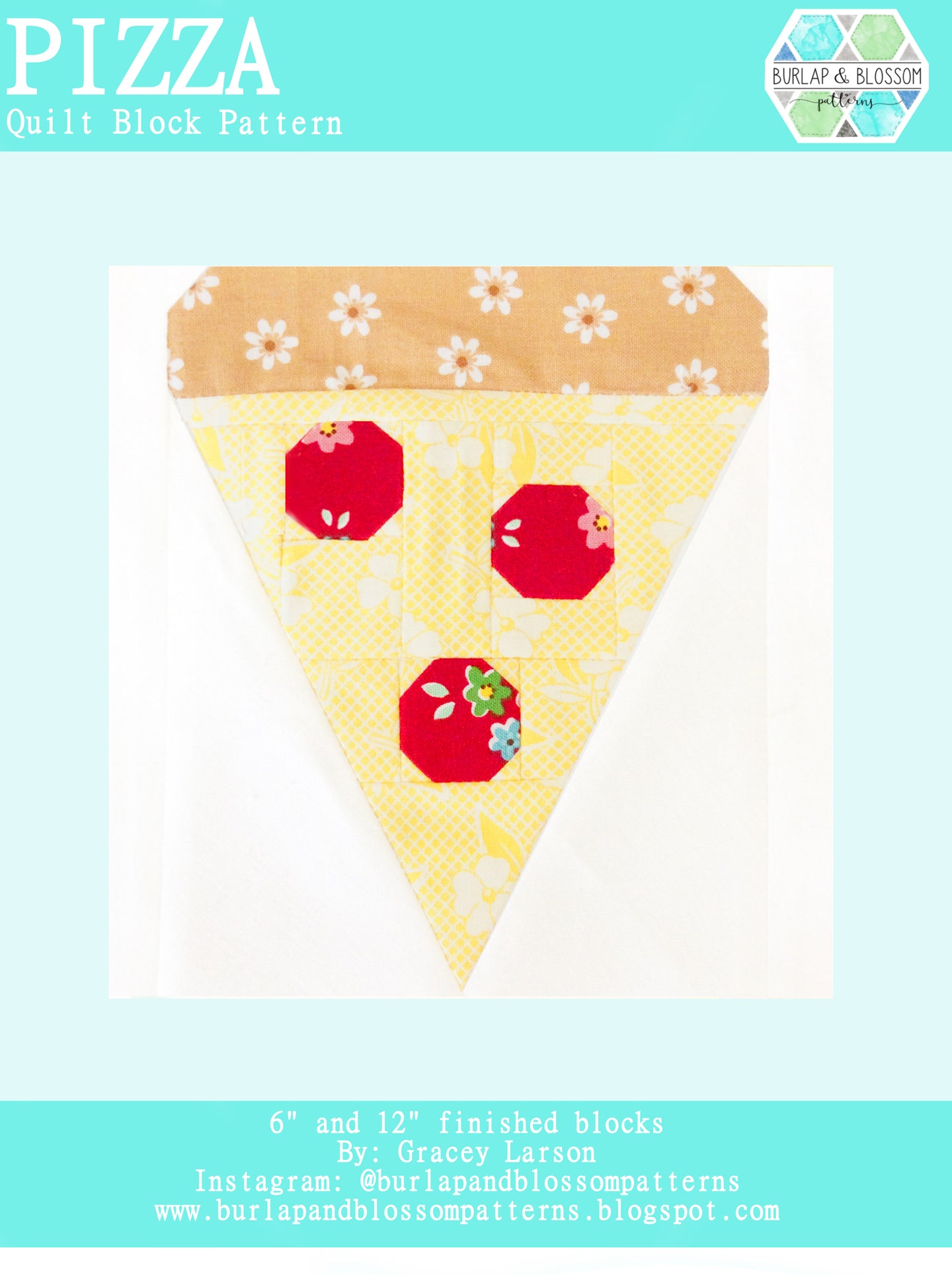 Pattern, Pizza Quilt Block by Burlap and Blossom (digital download)
